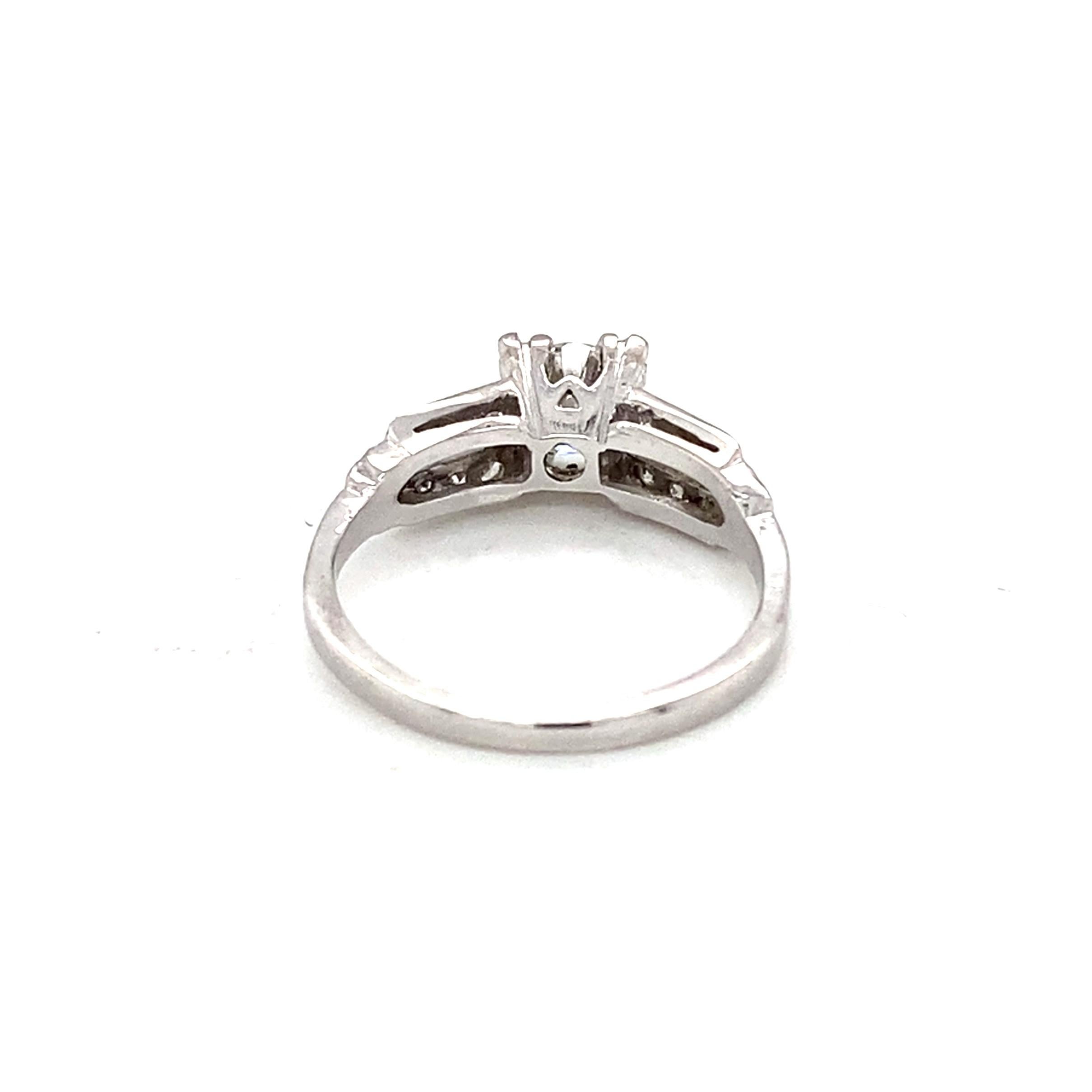 Round Cut Vintage 1950s Platinum and Diamond Engagement Ring For Sale