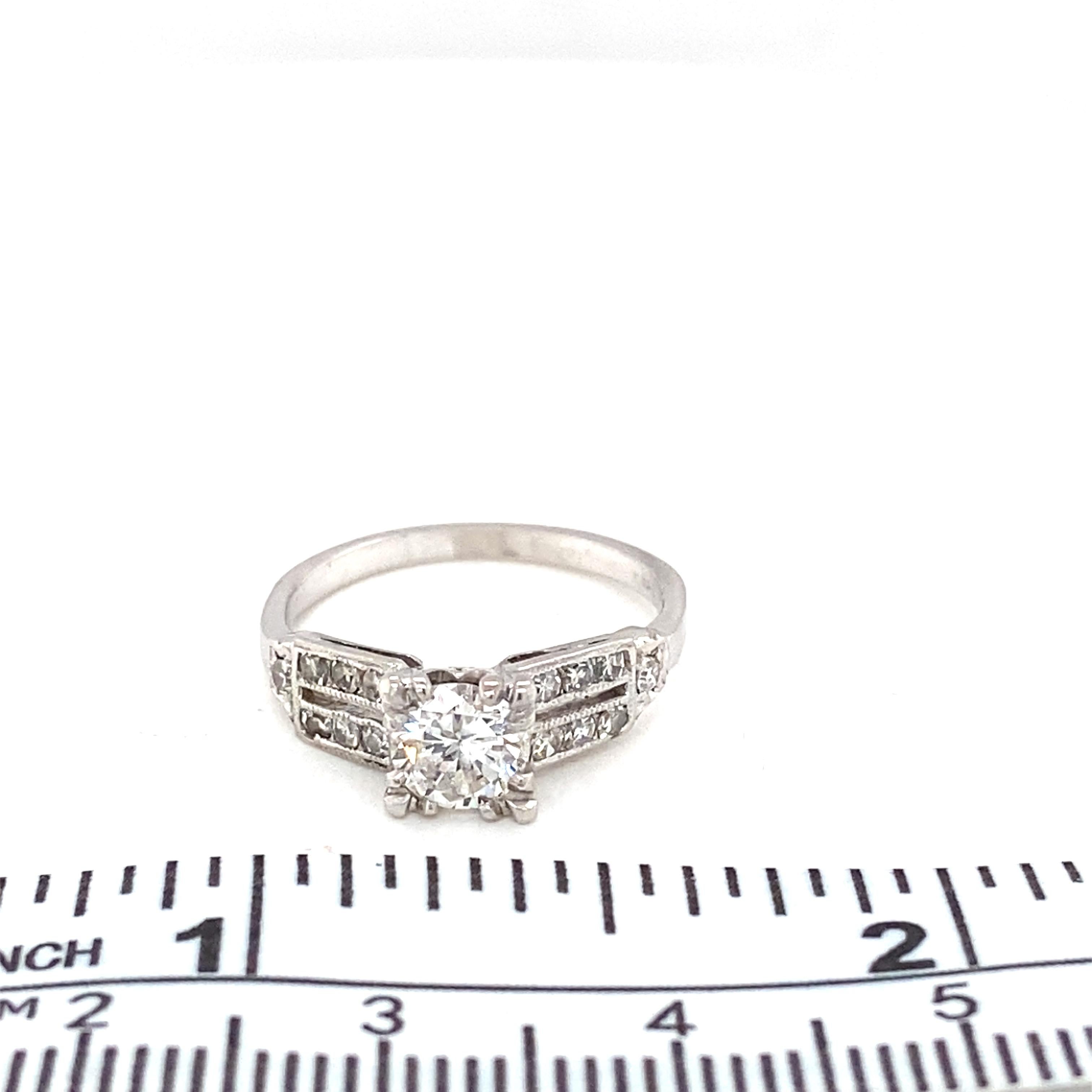 Vintage 1950s Platinum and Diamond Engagement Ring For Sale 1