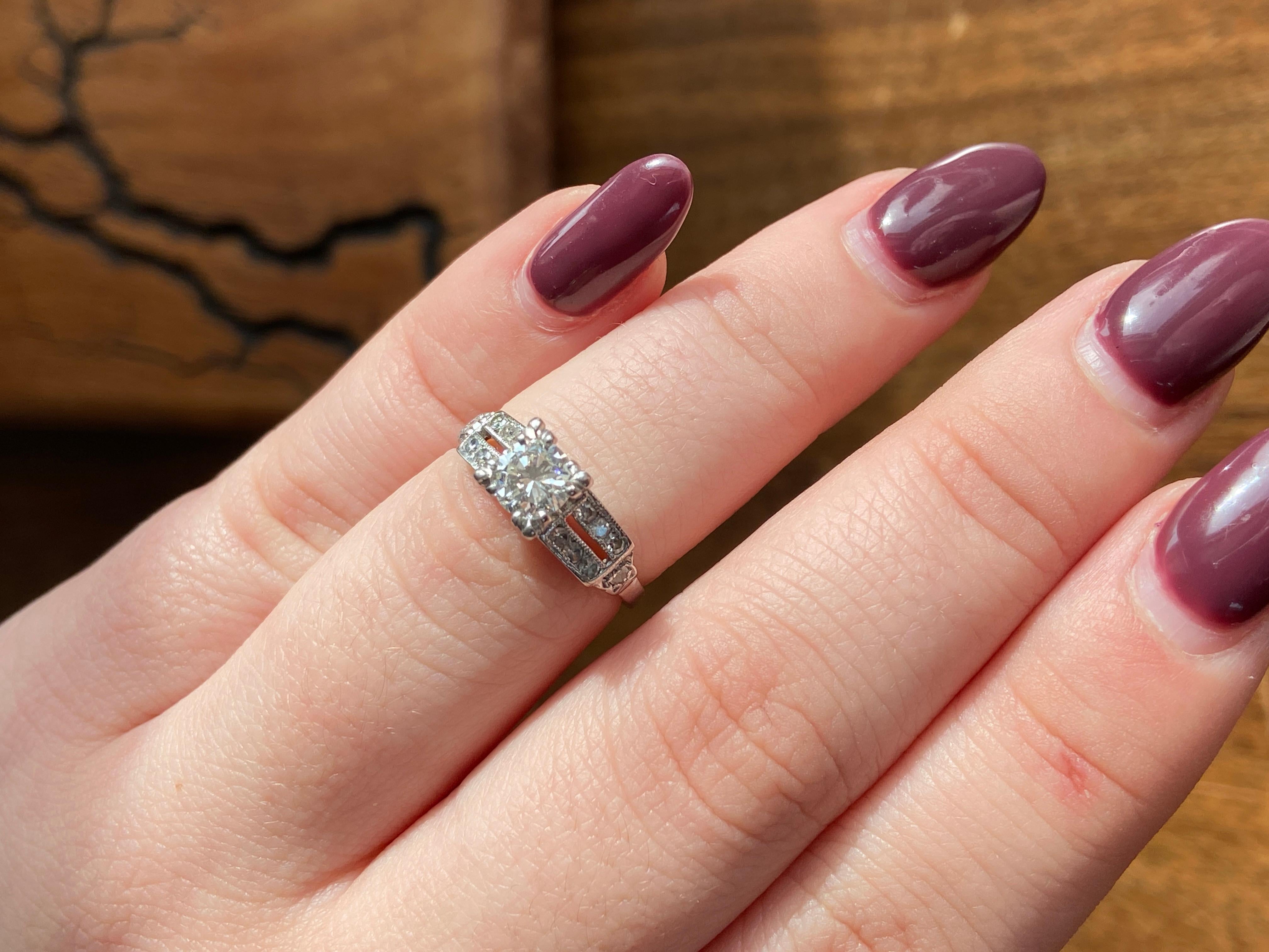 Vintage 1950s Platinum and Diamond Engagement Ring For Sale 3