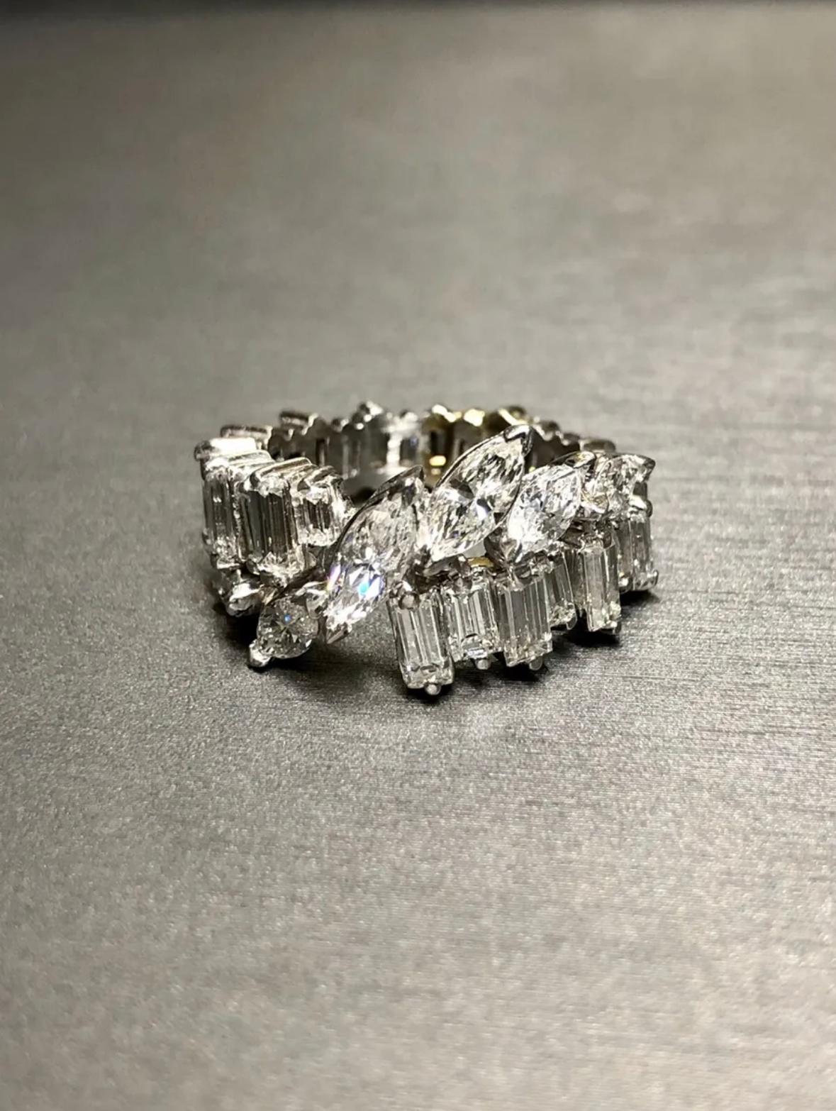 Vintage 1950s Platinum Baguette Marquise Diamond Eternity Band 4.20cttw In Good Condition In Winter Springs, FL
