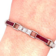 Vintage 1950's Platinum Diamond and Synthetic Ruby Bracelet 1.25ct