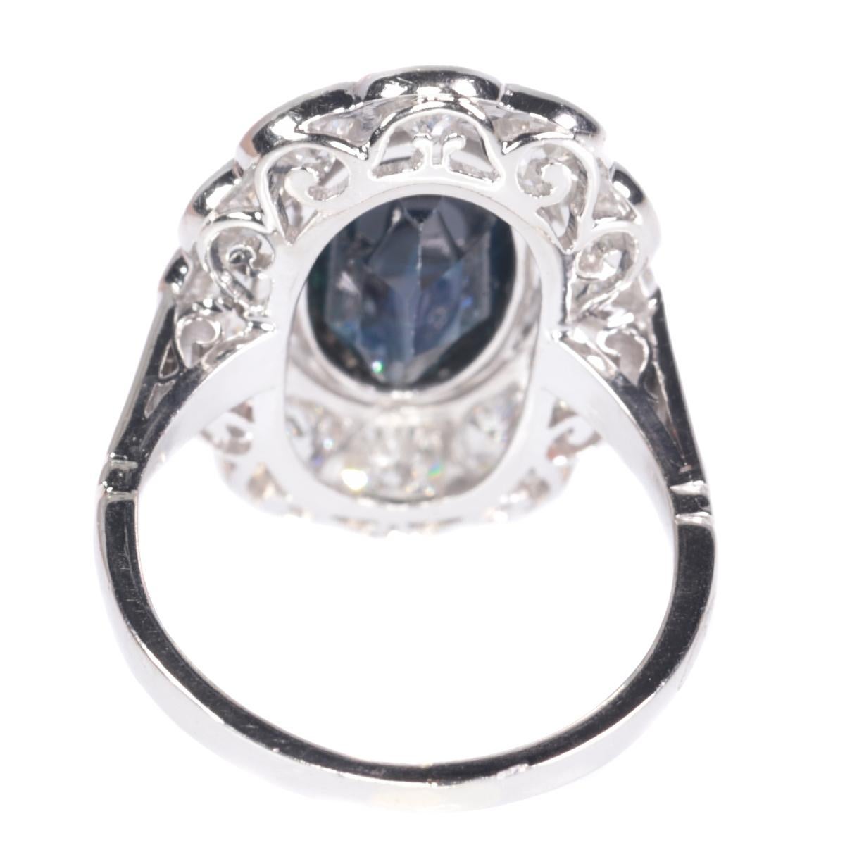 Vintage 1950s Platinum Diamond and Sapphire Engagement Ring, Lady Di Style For Sale 5