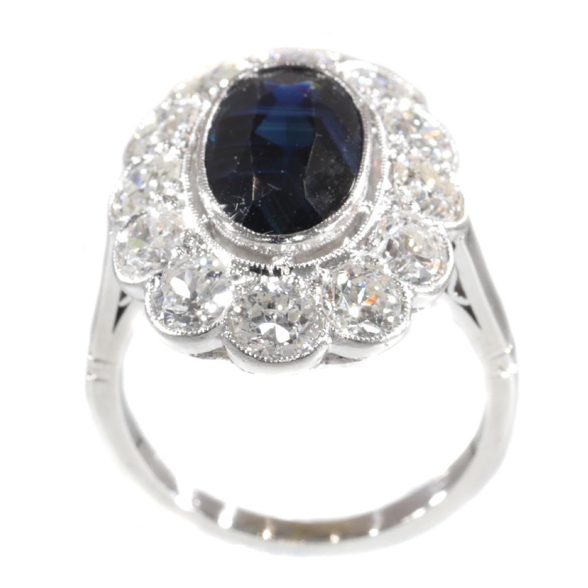 Retro Vintage 1950s Platinum Diamond and Sapphire Engagement Ring, Lady Di Style For Sale