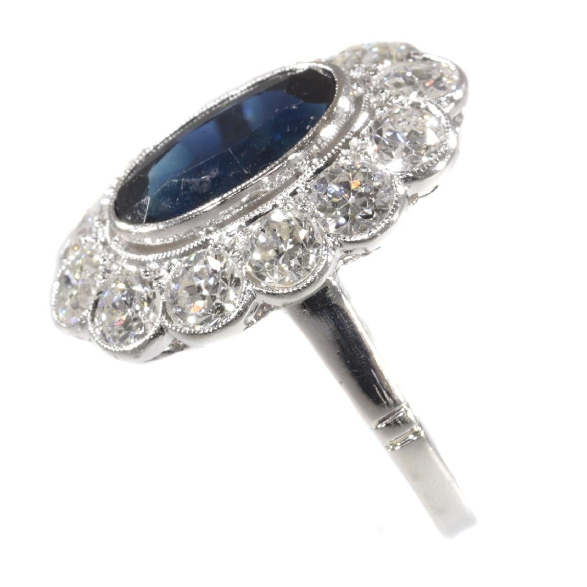 Women's Vintage 1950s Platinum Diamond and Sapphire Engagement Ring, Lady Di Style For Sale