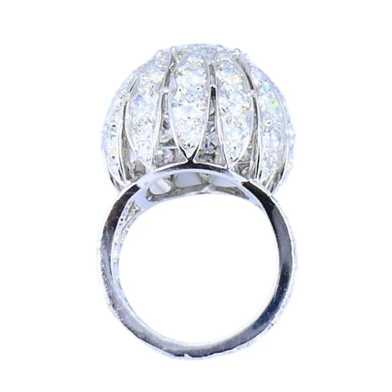 Round Cut Vintage 1950s Platinum Diamond Bombe Cocktail Ring Circa 1950s Estate Jewelry For Sale
