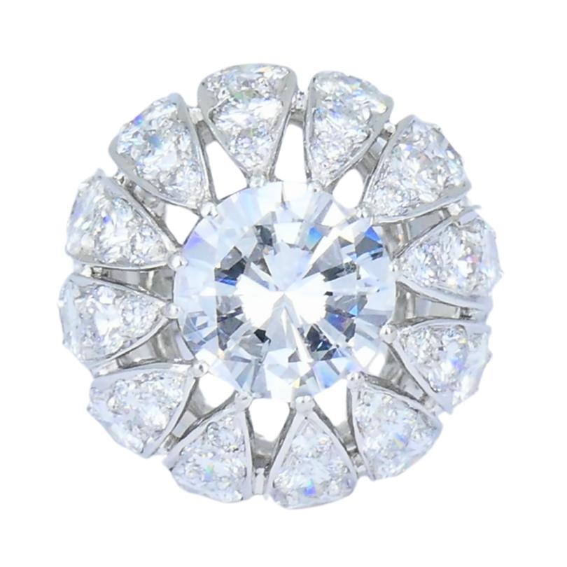 Vintage 1950s Platinum Diamond Bombe Cocktail Ring Circa 1950s Estate Jewelry In Good Condition For Sale In Beverly Hills, CA