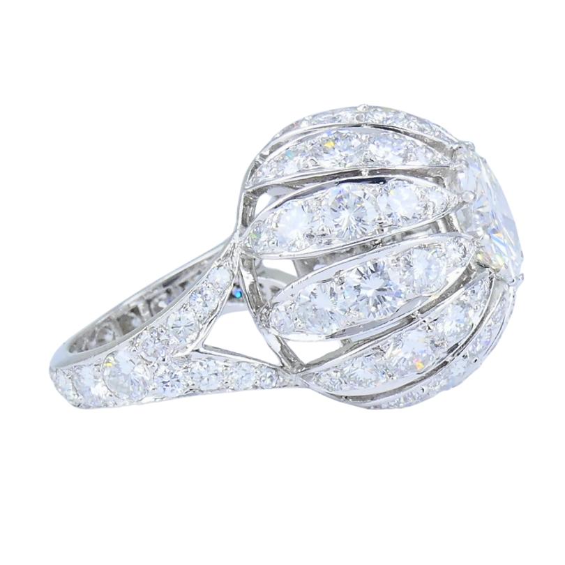Women's Vintage 1950s Platinum Diamond Bombe Cocktail Ring Circa 1950s Estate Jewelry For Sale