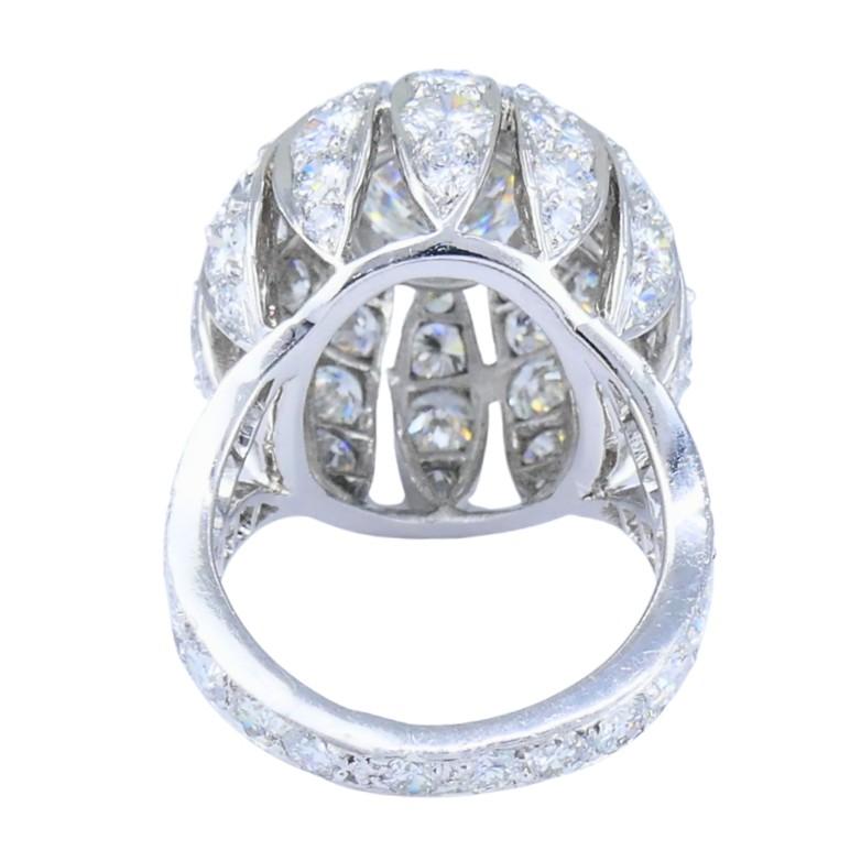 Vintage 1950s Platinum Diamond Bombe Cocktail Ring Circa 1950s Estate Jewelry For Sale 1