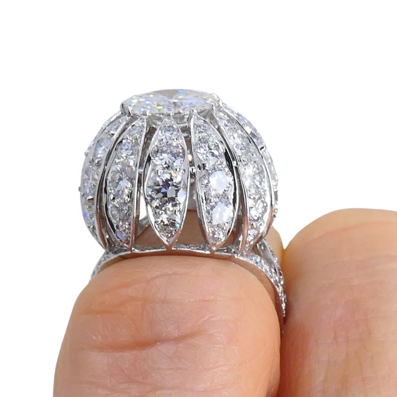 Vintage 1950s Platinum Diamond Bombe Cocktail Ring Circa 1950s Estate Jewelry For Sale 3