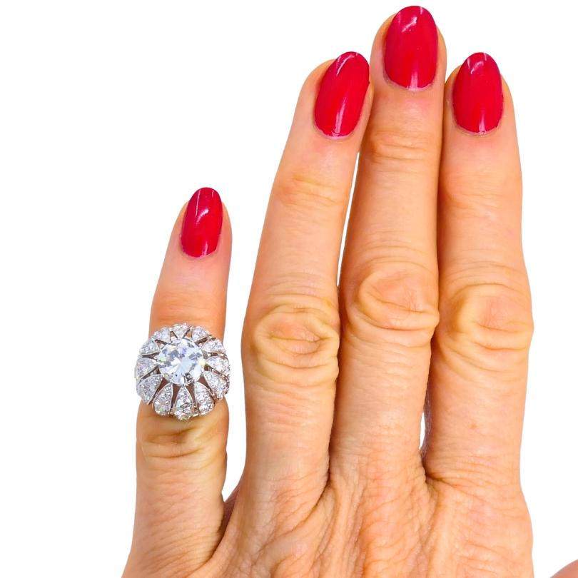 Vintage 1950s Platinum Diamond Bombe Cocktail Ring Circa 1950s Estate Jewelry For Sale 4