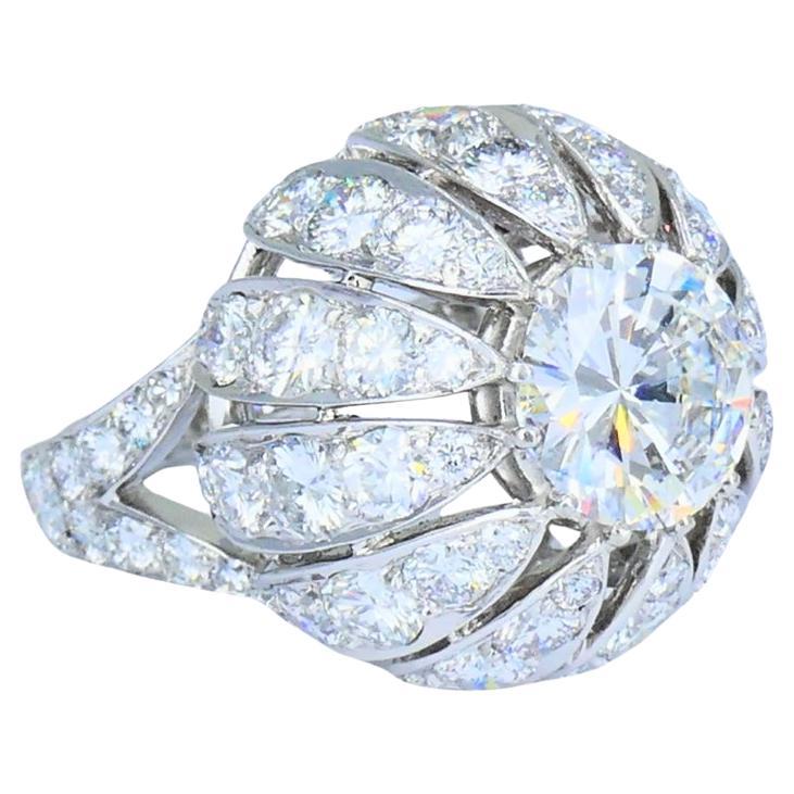 Vintage 1950s Platinum Diamond Bombe Cocktail Ring Circa 1950s Estate Jewelry