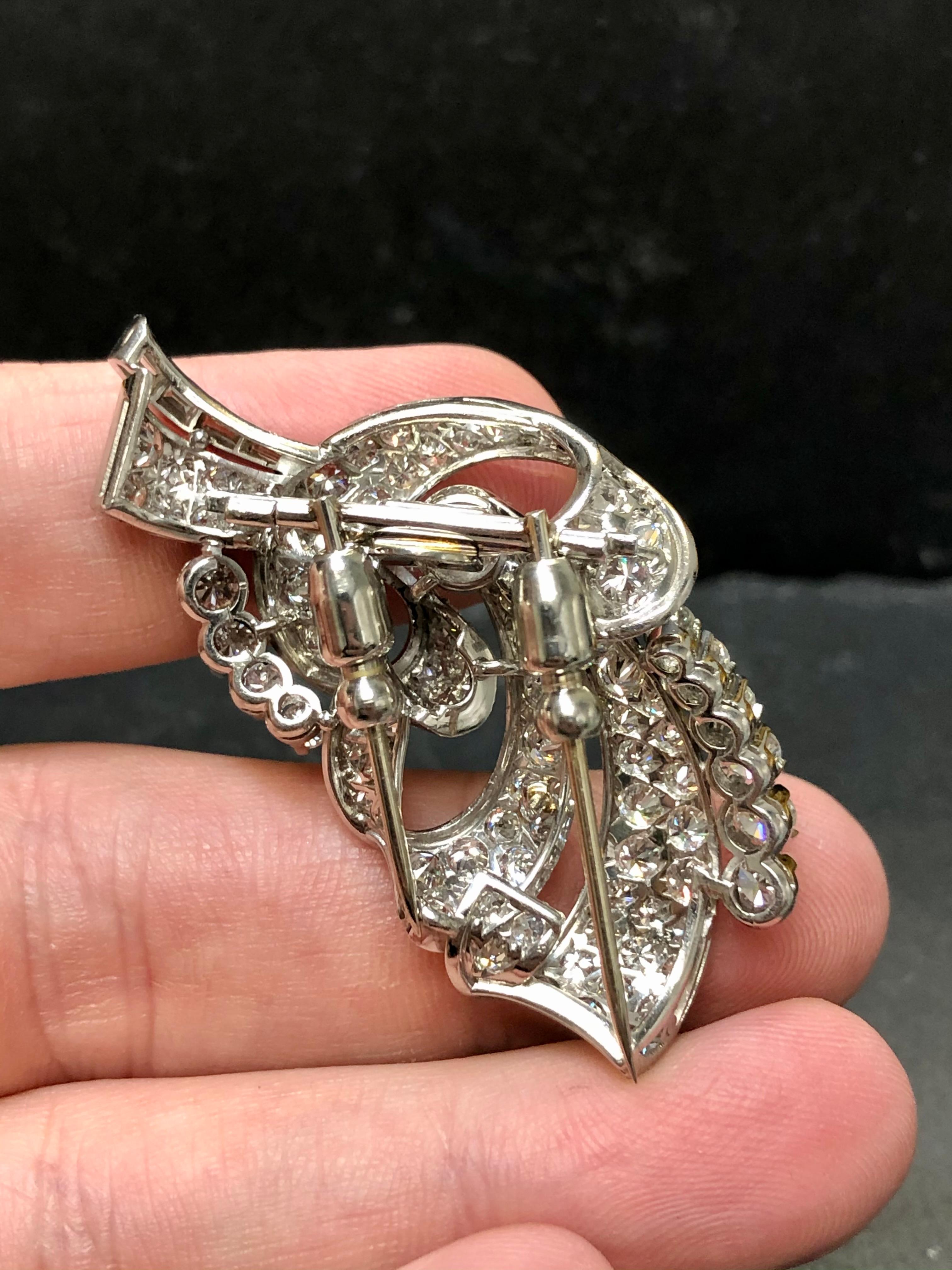 Estate Vintage 1950’s Platinum Large Ornate Diamond Brooch Pin 7.60cttw For Sale 3