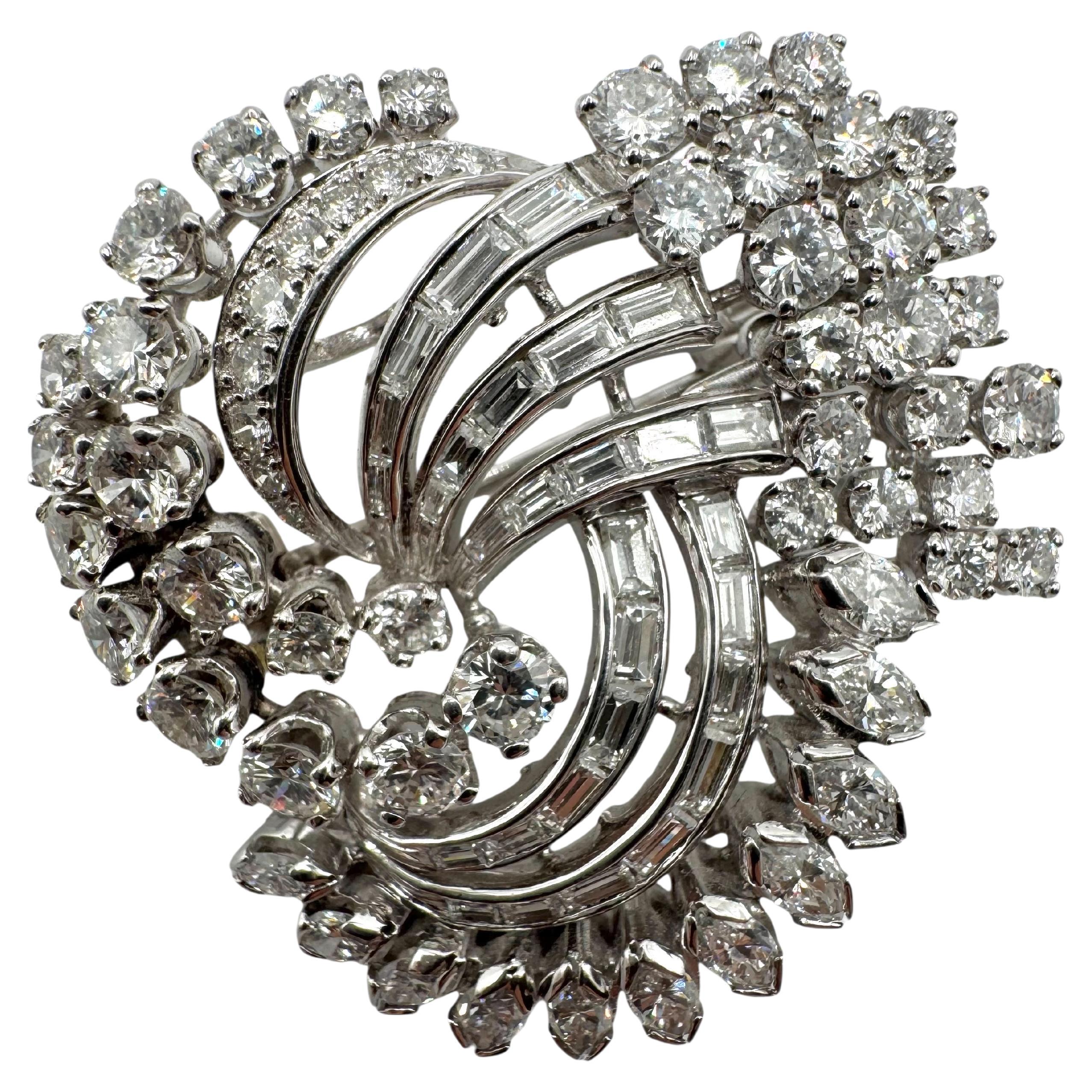 Broche/Pendentif vintage des années 1950 en platine avec diamants