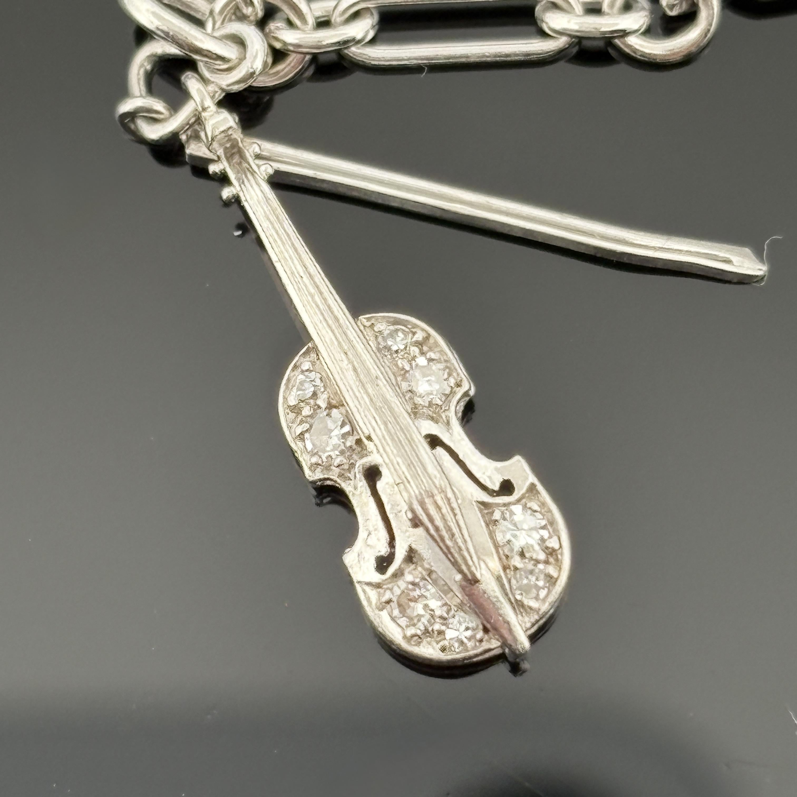 Vintage 1950s Platinum & Diamond Charm Bracelet en vente 4