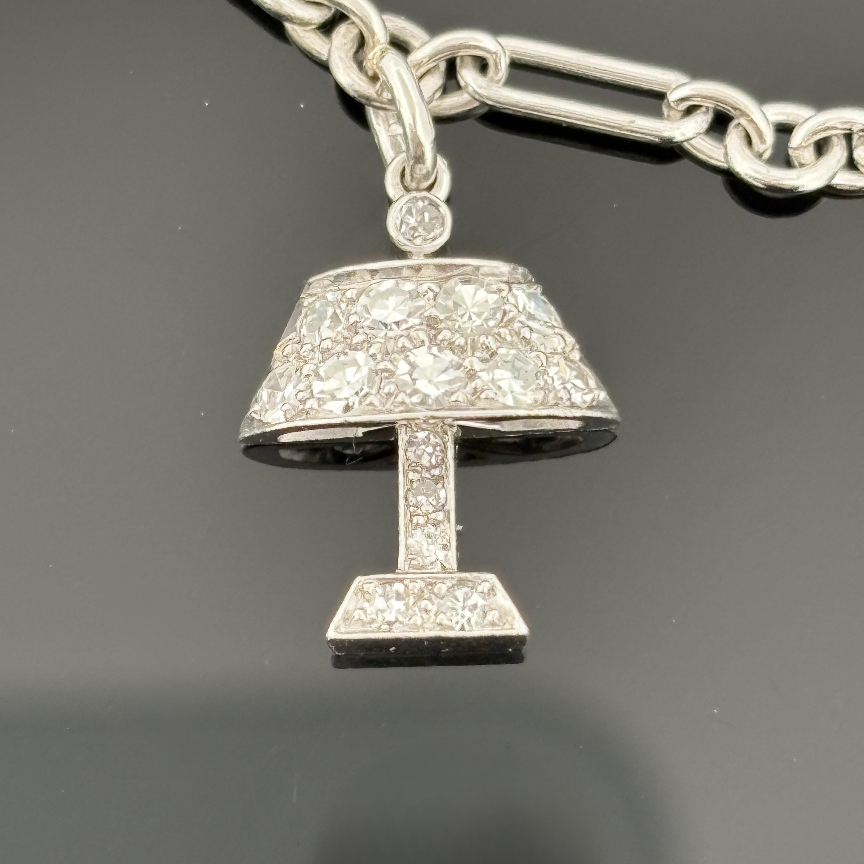 Vintage 1950s Platinum & Diamond Charm Bracelet en vente 5