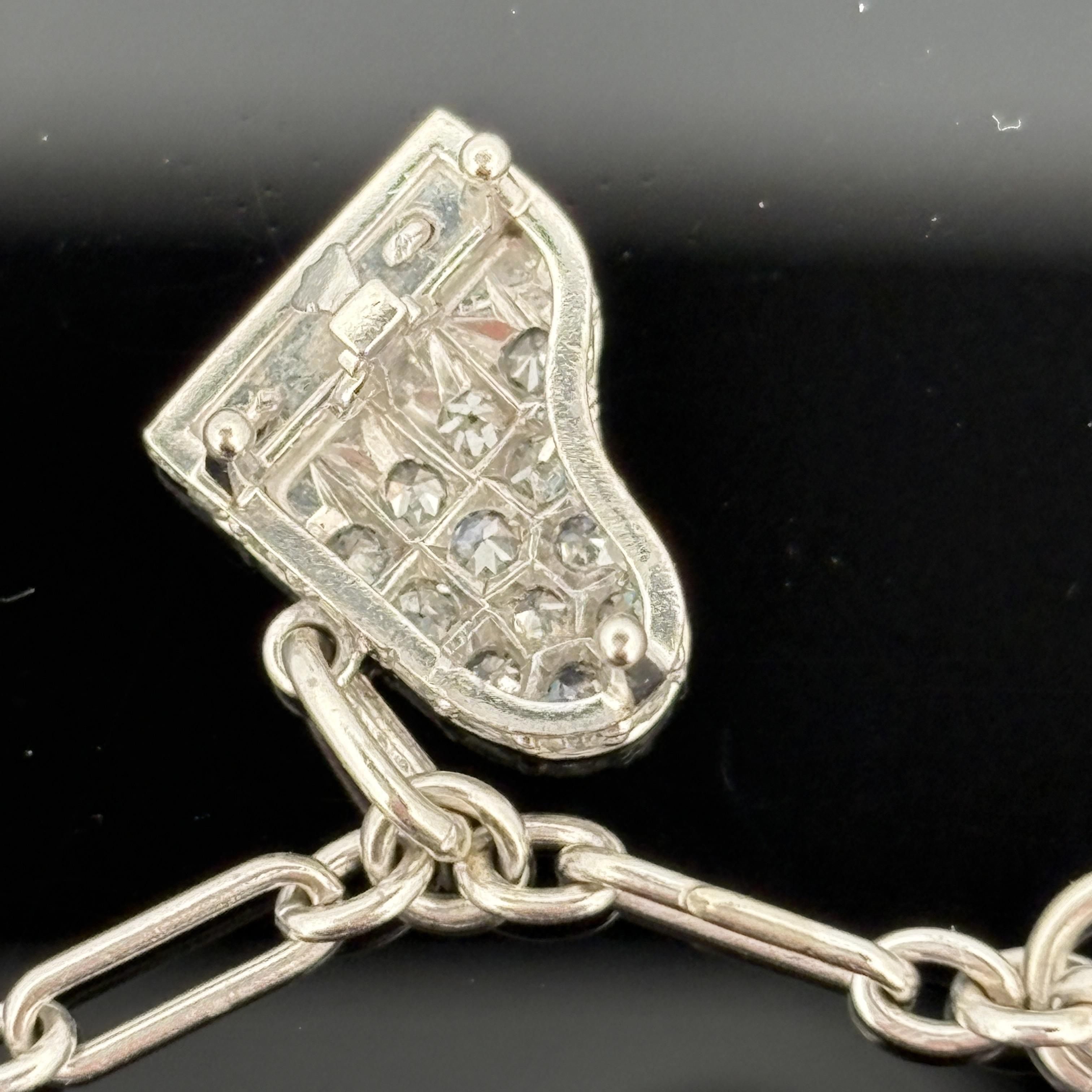 Vintage 1950s Platinum & Diamond Charm Bracelet en vente 8