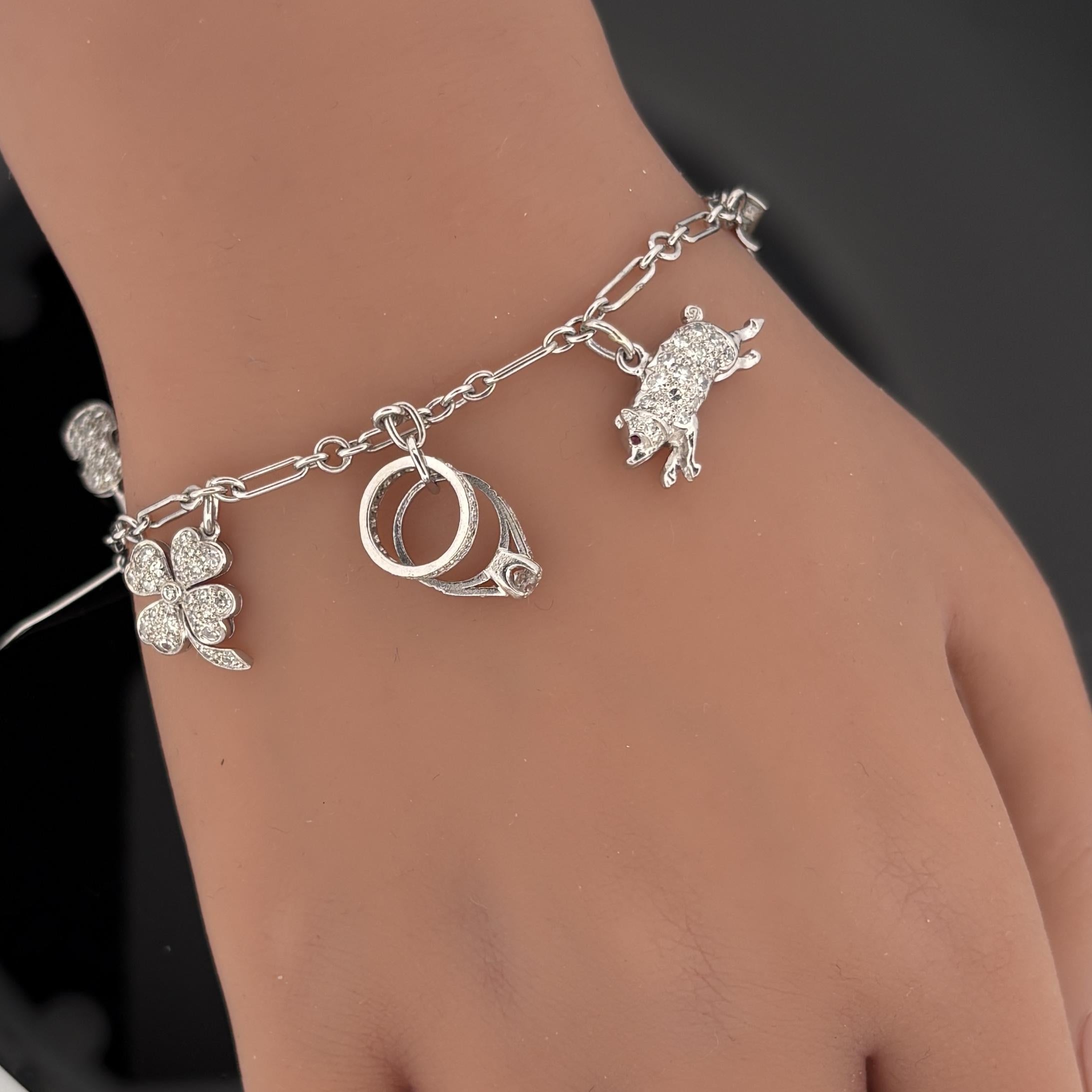 Vintage 1950s Platinum & Diamond Charm Bracelet en vente 11