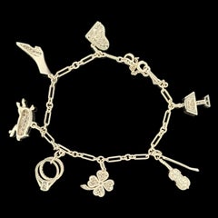 Vintage 1950s Platinum & Diamond Charm Bracelet