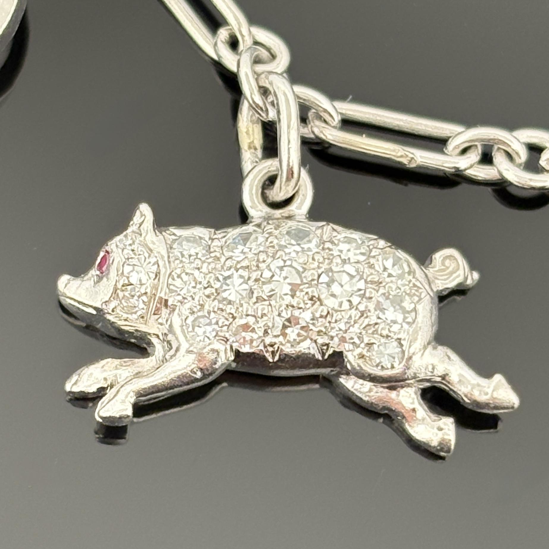 Vintage 1950s Platinum & Diamond Charm Bracelet Pour femmes en vente