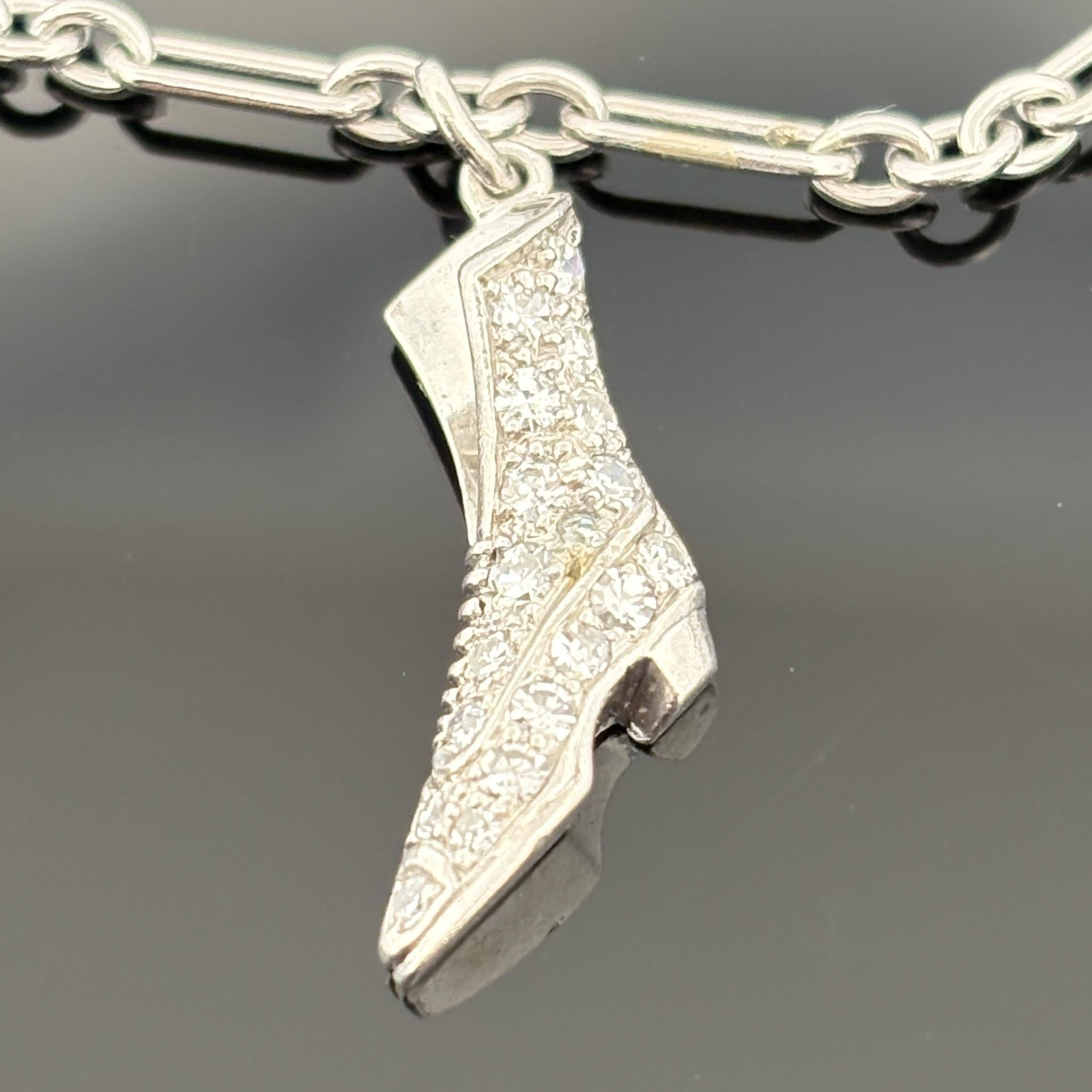 Vintage 1950s Platinum & Diamond Charm Bracelet en vente 1