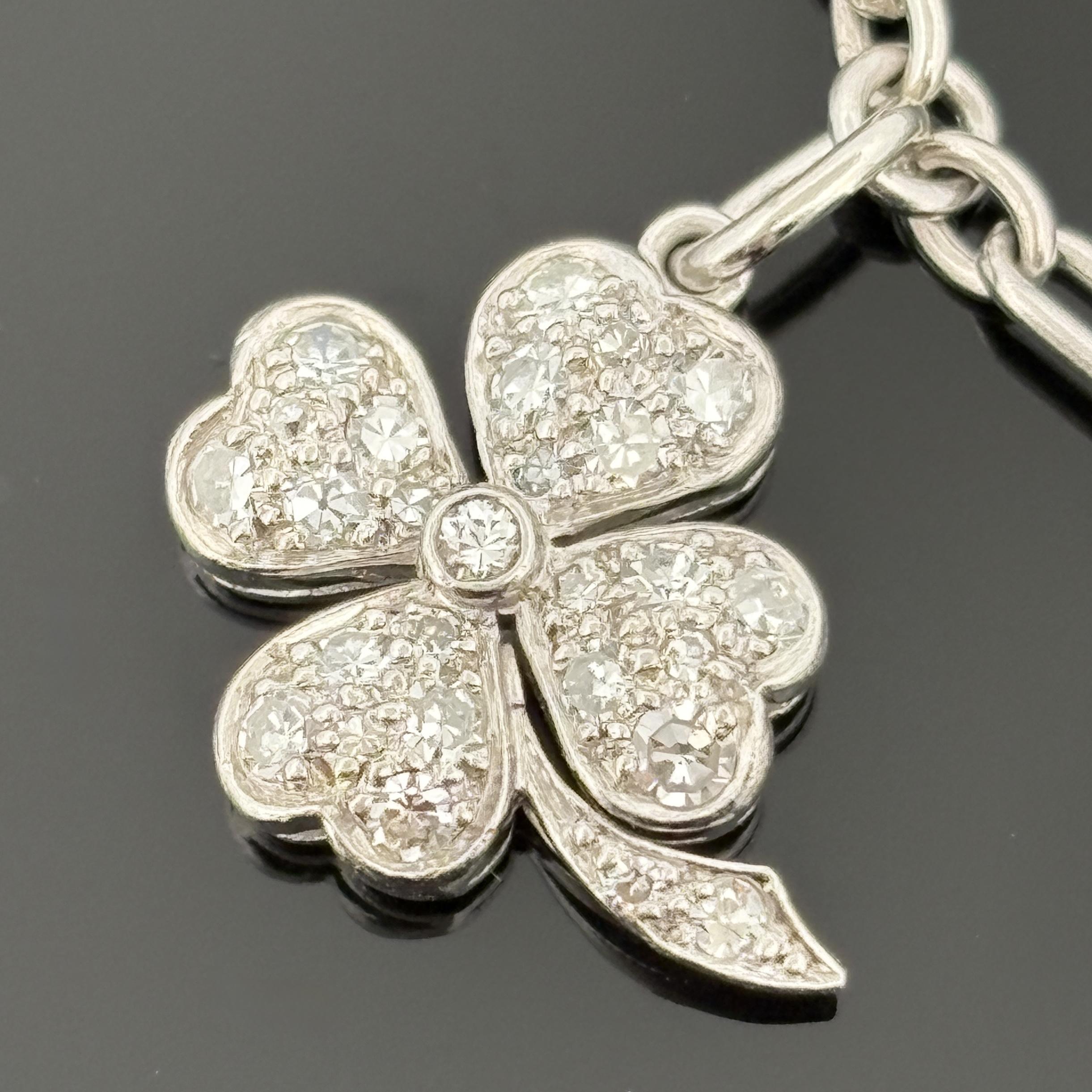 Vintage 1950s Platinum & Diamond Charm Bracelet en vente 3