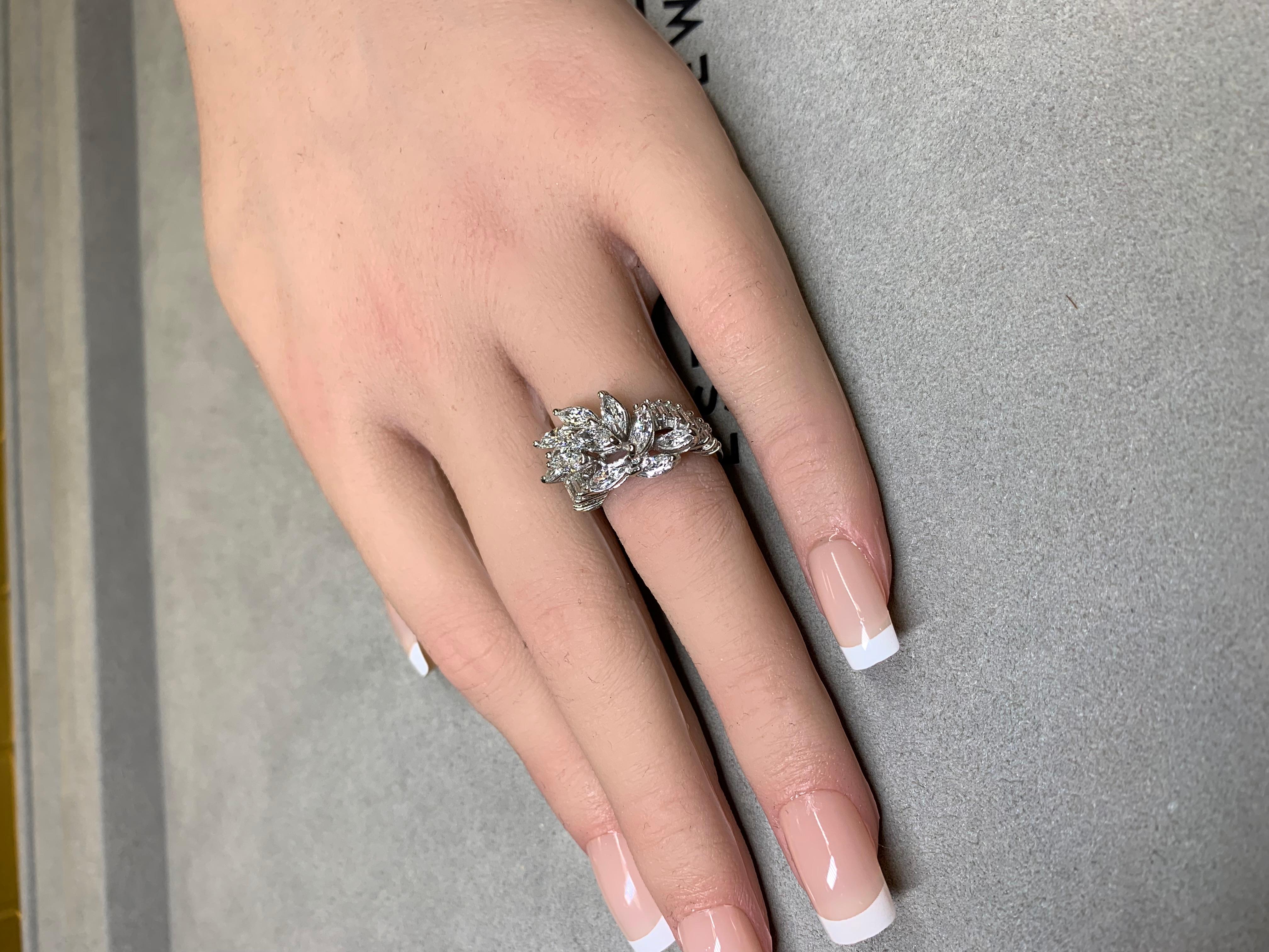 Vintage 1950's Platinum Marquise Baguette Diamond Spray Retro Cocktail Ring G Vs en vente 4