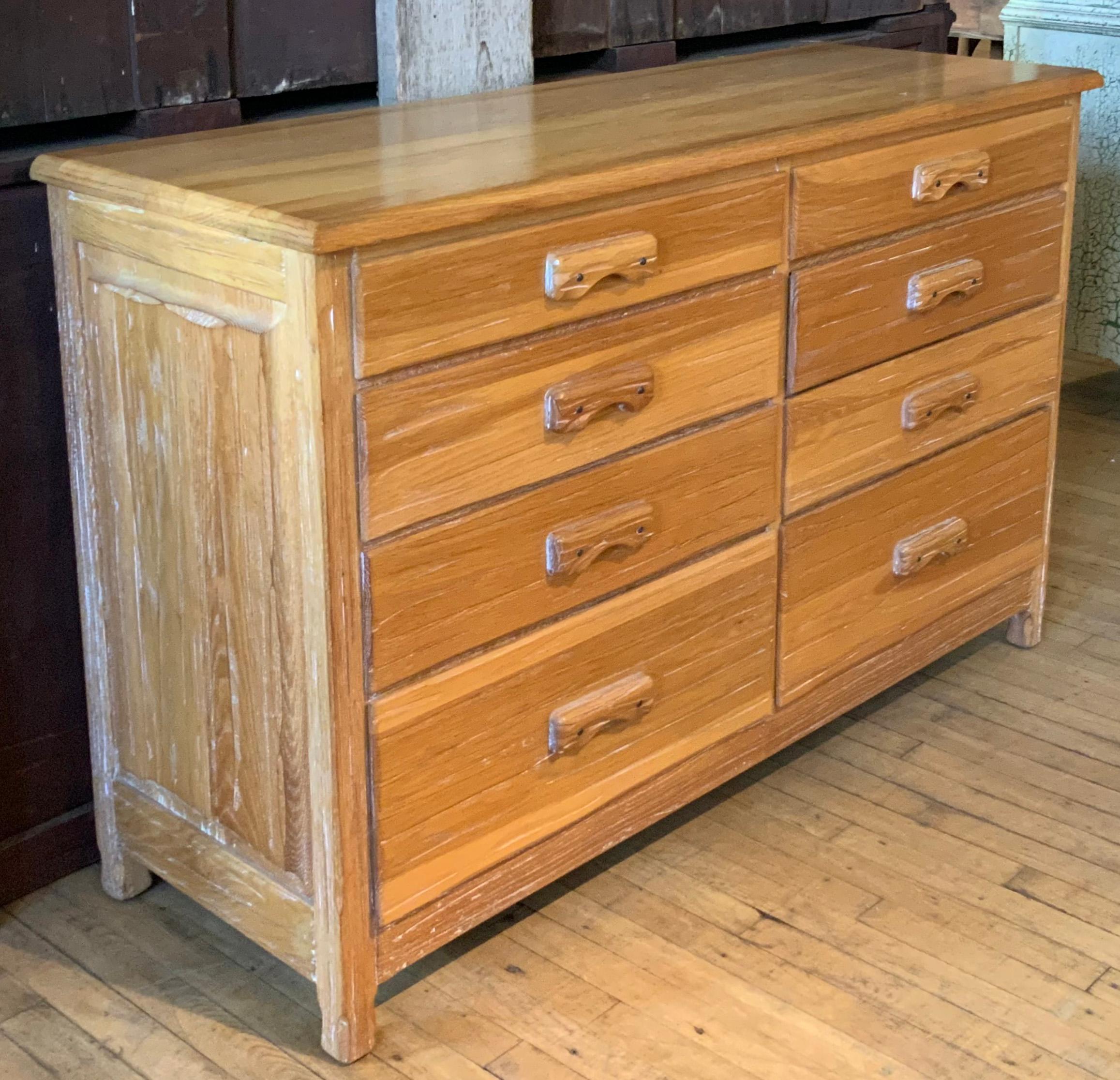 American Vintage 1950's Ranch Oak Eight Drawer Chest