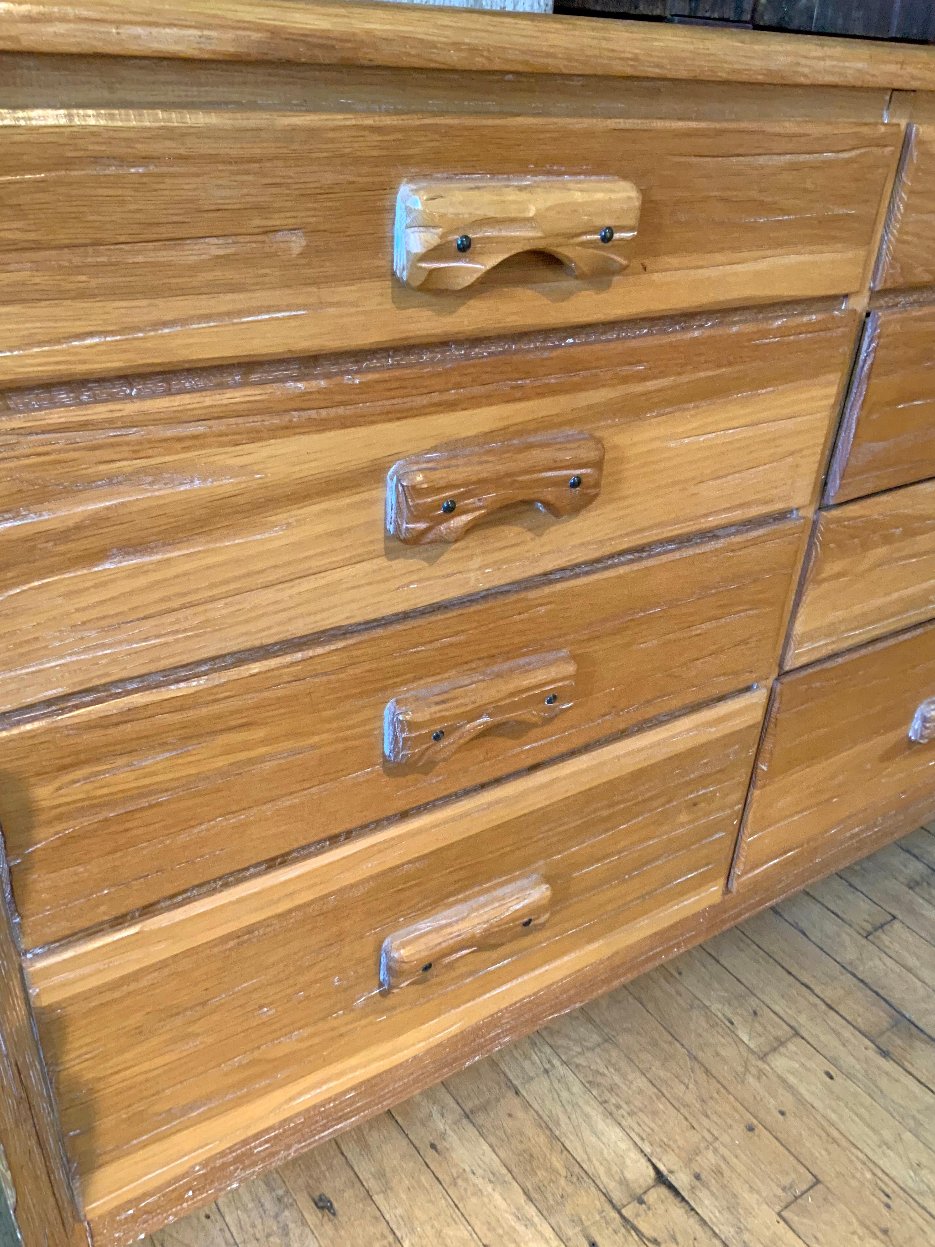 Vintage 1950's Ranch Oak Eight Drawer Chest In Good Condition In Hudson, NY