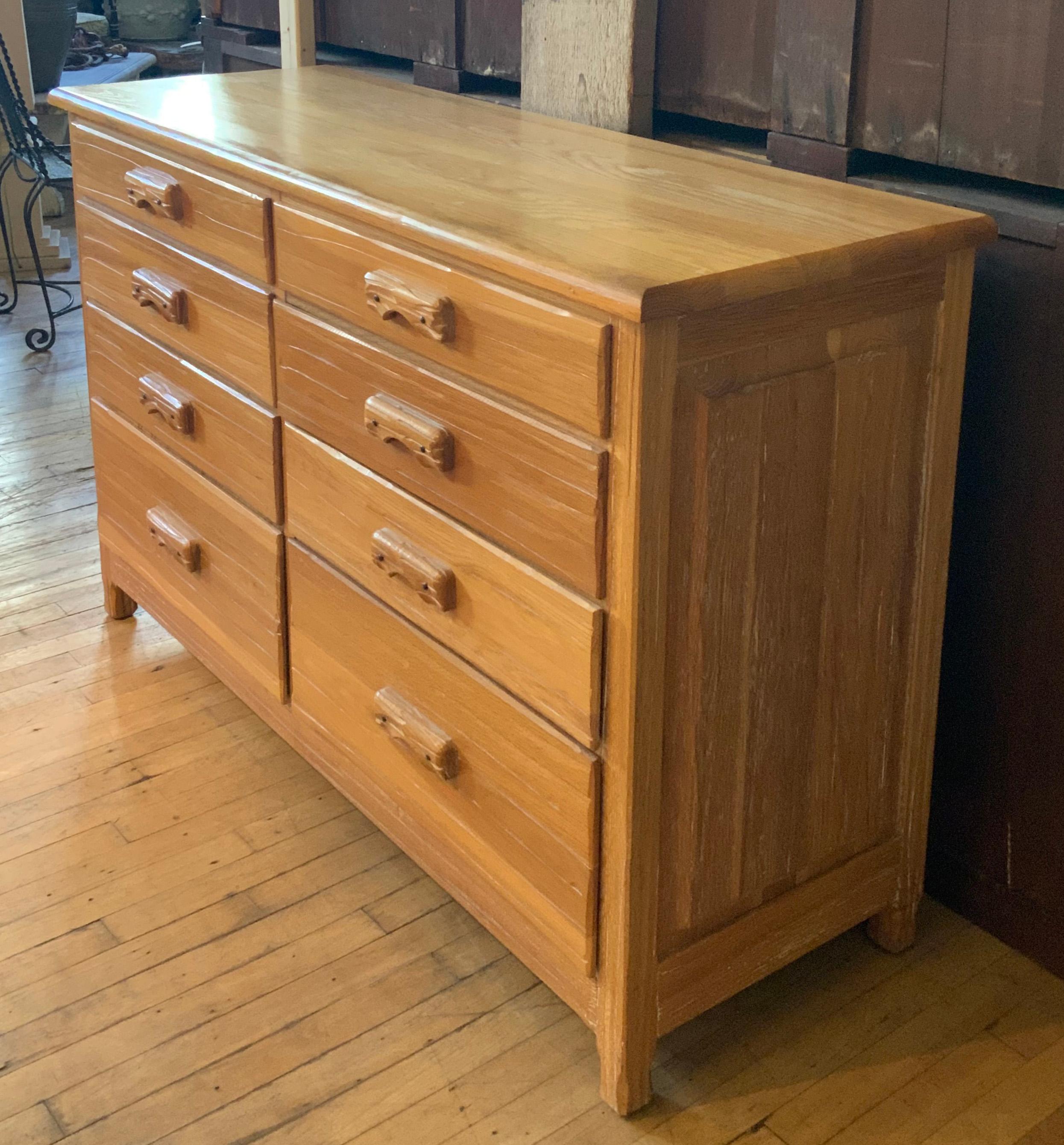 Vintage 1950's Ranch Oak Eight Drawer Chest 2