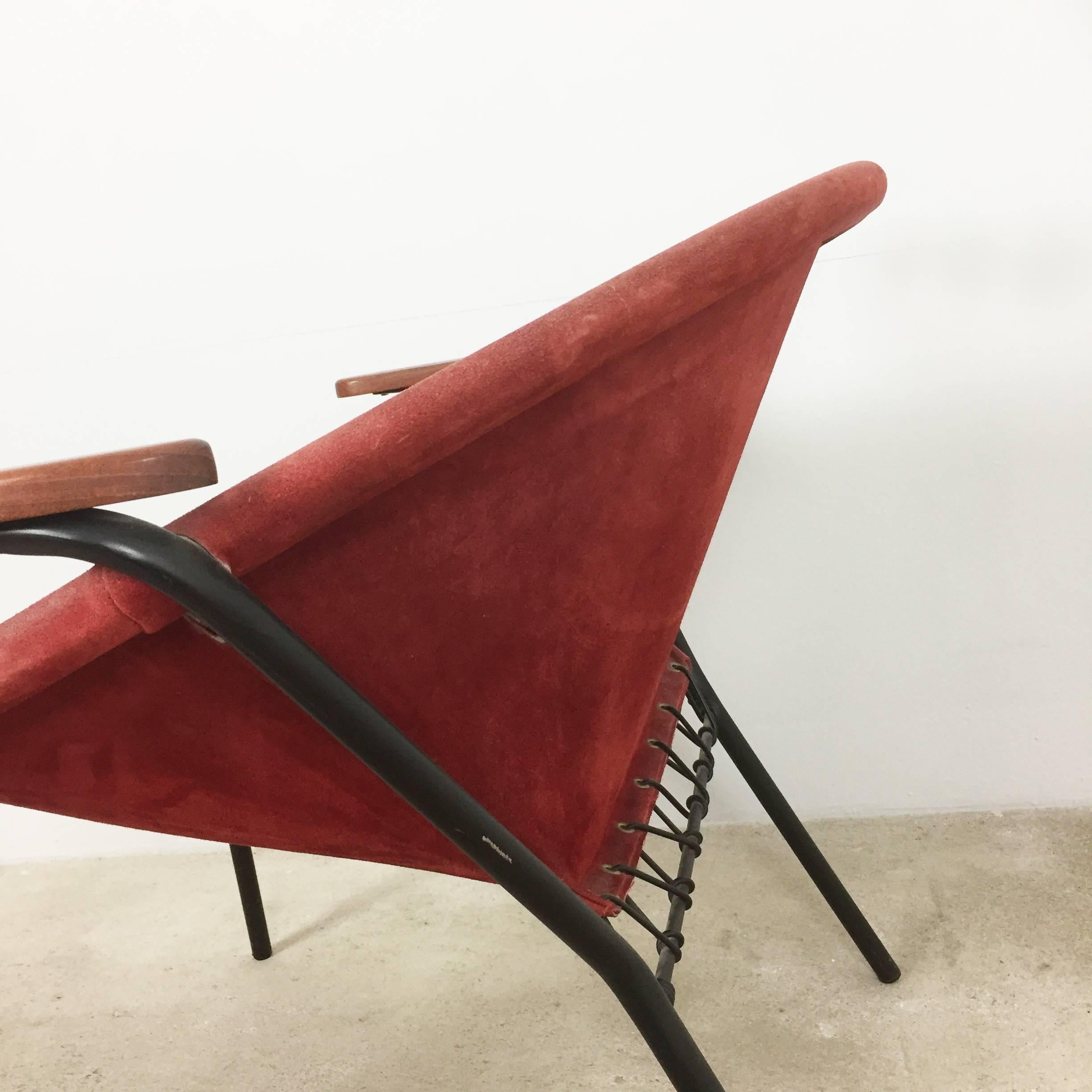 Vintage 1950s Real Red Leather Balloon Easy Chair by Hans Olsen for LEA, Denmark 4