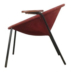 Retro 1950s Real Red Leather Balloon Easy Chair by Hans Olsen for LEA, Denmark