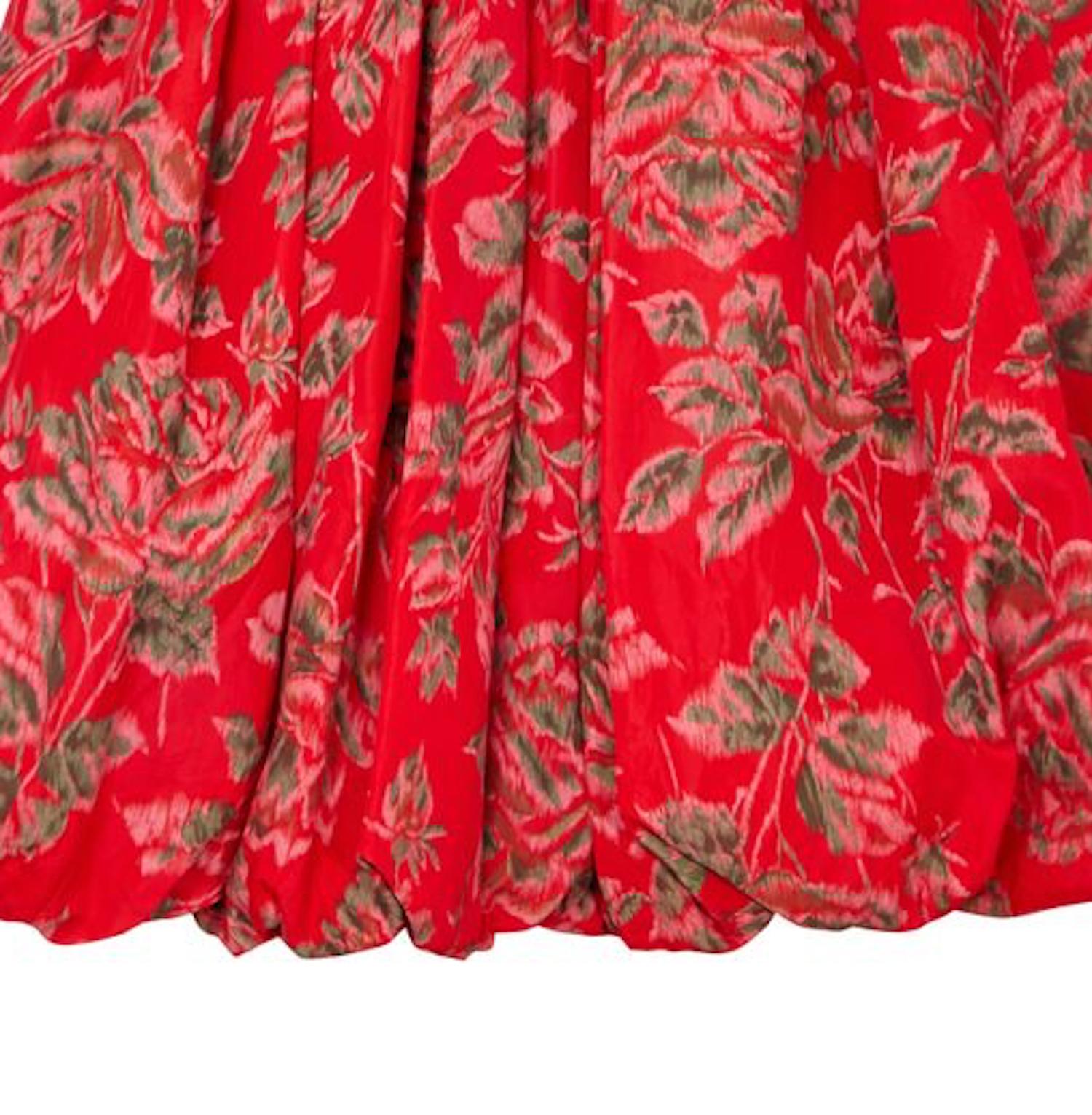 Women's Vintage 1950s Red Floral Rose Print Sleeveless Tulip Dress