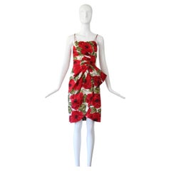 Vintage Años 50 Rojo Floral Seda Plisado Wiggle Vestido Cóctel Años 50 US 2 UK 6
