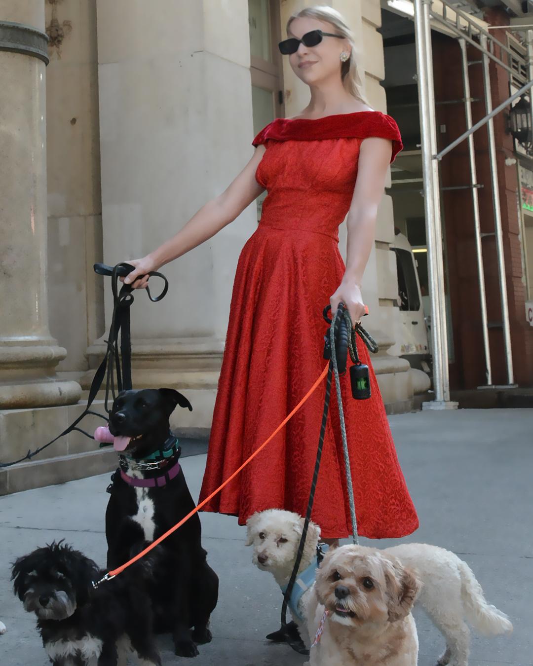 Vintage 1950s Red Lace and Velvet Fit and Flare Dress with Off-the-Shoulder Neck For Sale 7