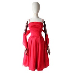 Vintage 1950's red pleated dress fit and fare red dress new look UK 8 US 4
