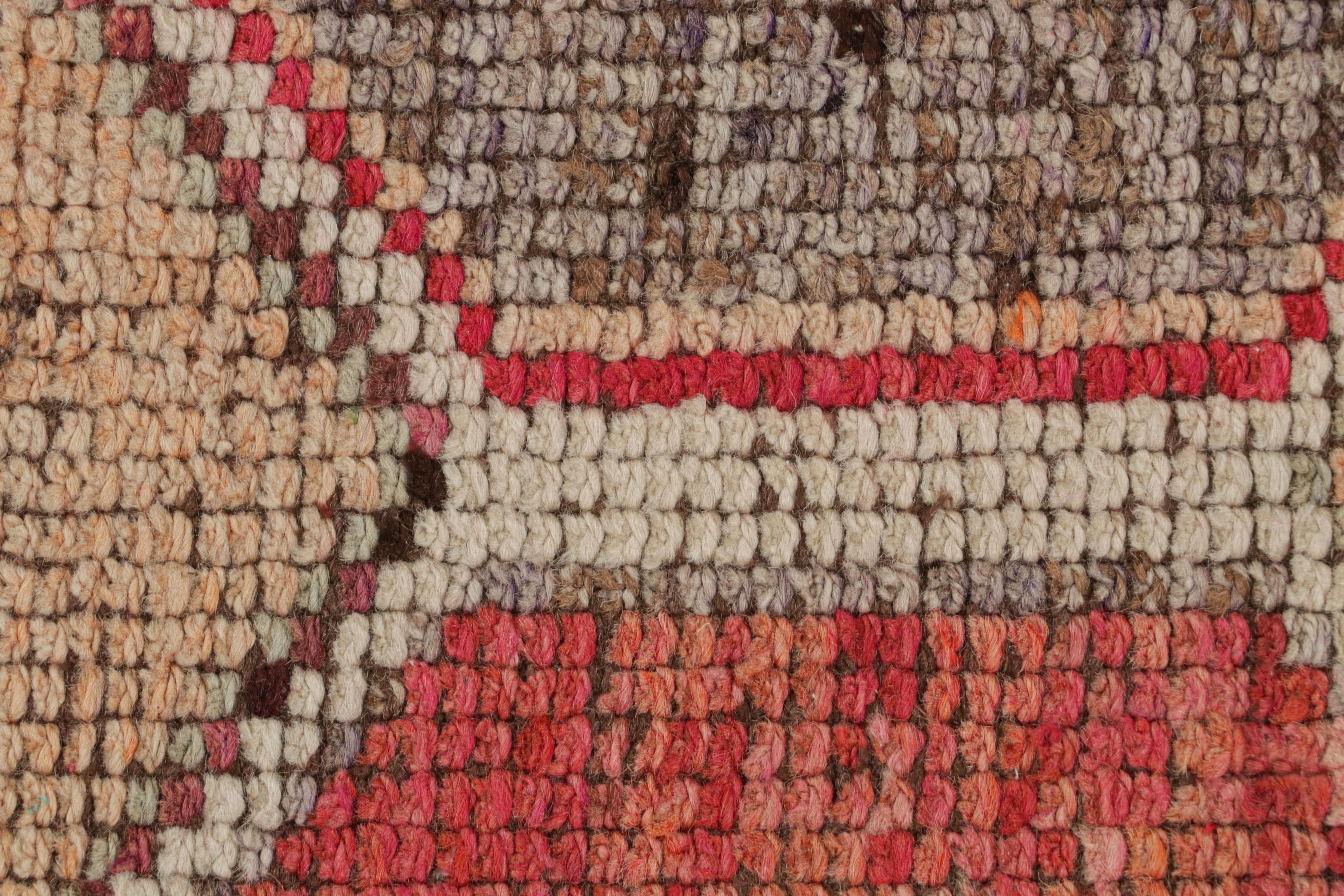 Wool Vintage 1950s Red Runner Beige-Brown Blue Embroidery Pattern by Rug & Kilim For Sale