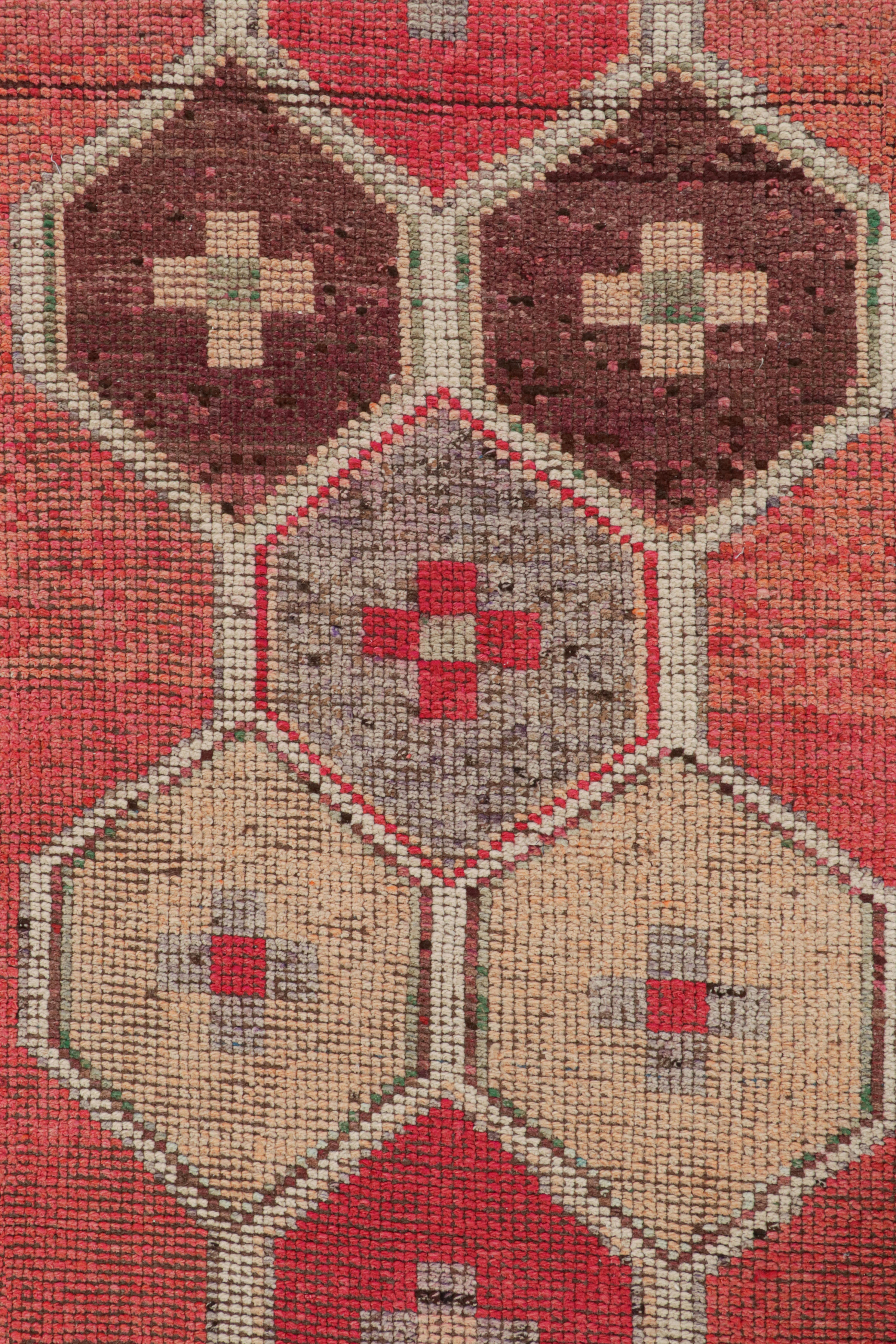Mid-20th Century Vintage 1950s Red Runner Beige-Brown Blue Embroidery Pattern by Rug & Kilim For Sale