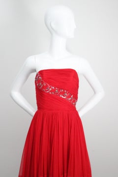 Vintage 1950's Red Silk Strapless Cocktail dress 1950 beaded dress UK 1-4 US 0-2