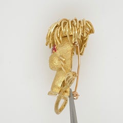 Vintage 1950s Retro Gold Brooch Pin CAT Natural Diamond Sapphire Enamel Kitten