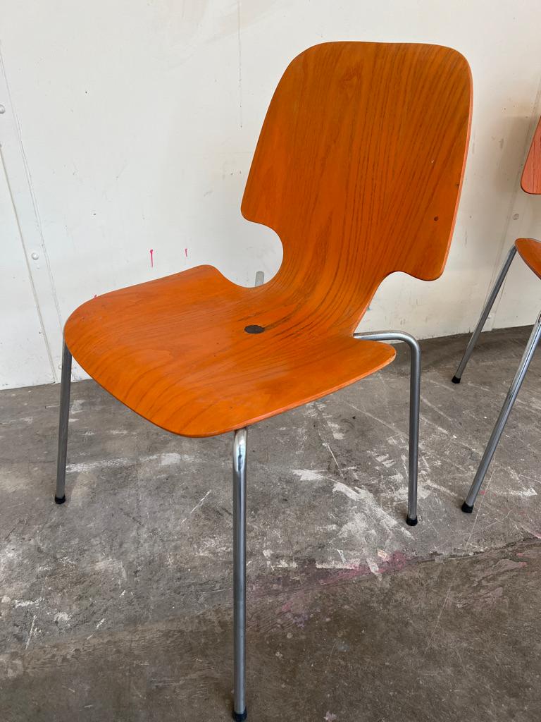 Métal Vintage 1950's Retro Orange chaises Fritz Hansen en vente