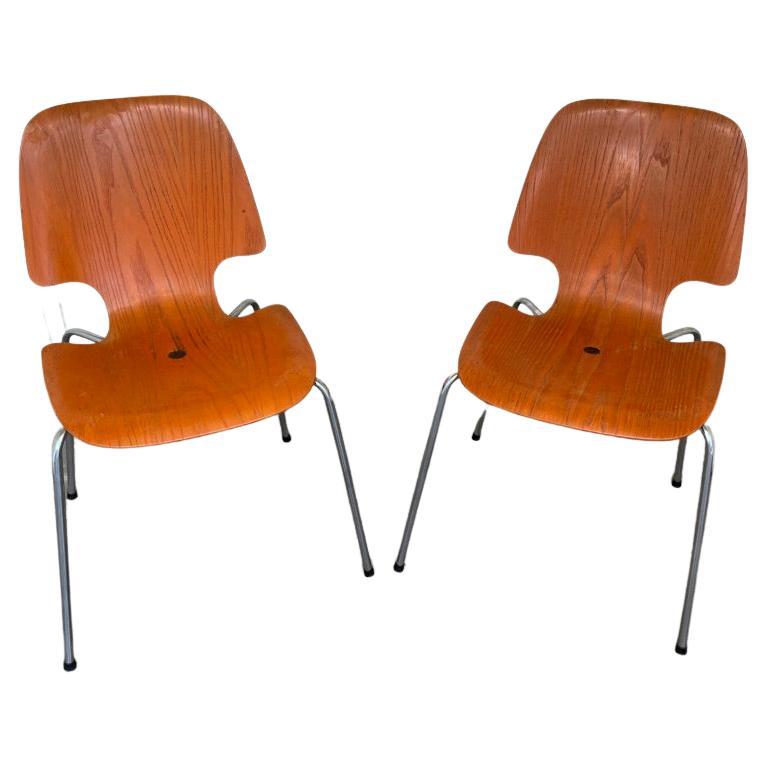 Vintage 1950's Retro Orange chaises Fritz Hansen en vente