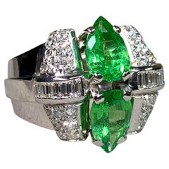 Vintage 1950’s Retro Platinum Apposing Pear Peridot Diamond Large Cocktail Ring