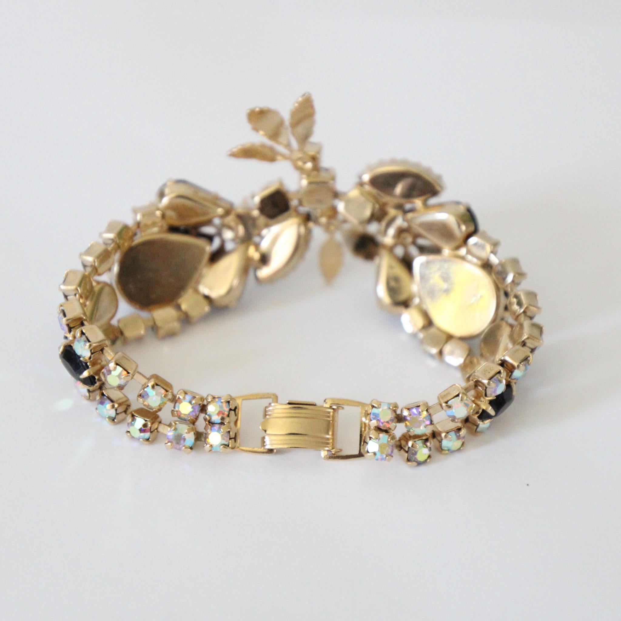 da uomo o donna Vintage By 1950 Bracciale con strass 1950 Bracciale con perle e strass neri 1950 in vendita