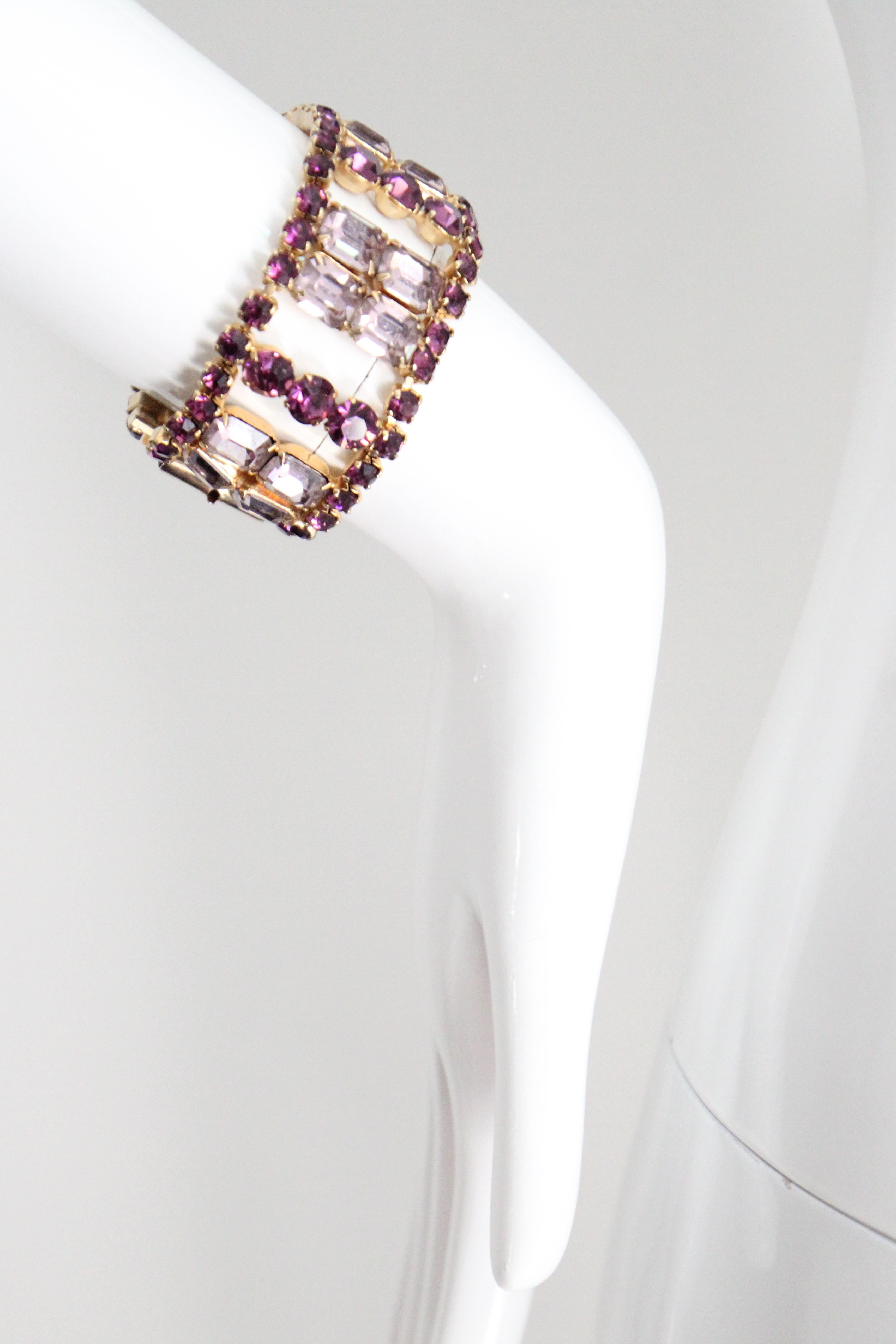 Vintage 1950's Rhinestone Bracelet Amethyst Lilac Coloured Diamante bracelet en vente 1