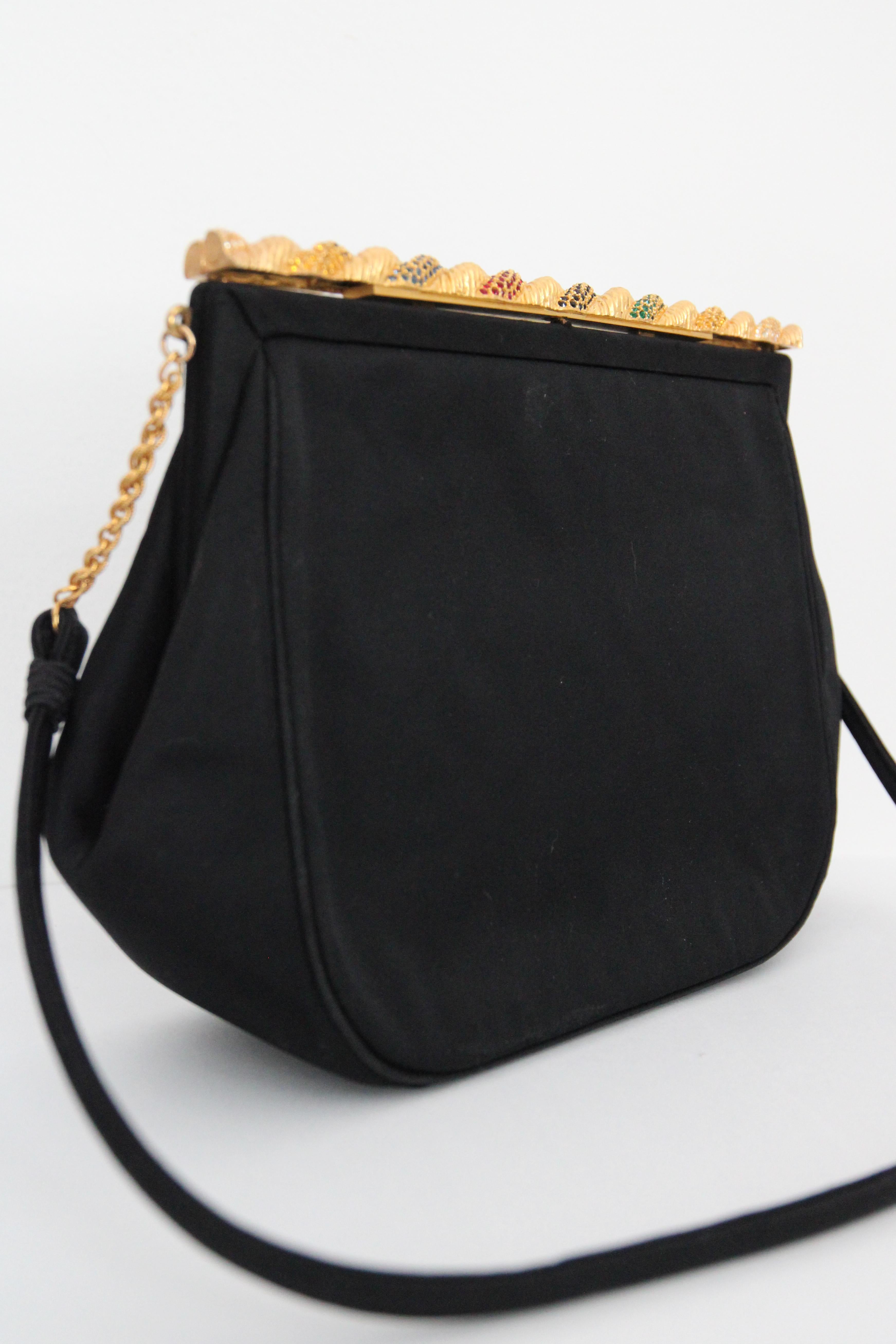 Black Vintage 1950's rhinestone handbag 1950's black satin rhinestone clasp handbag