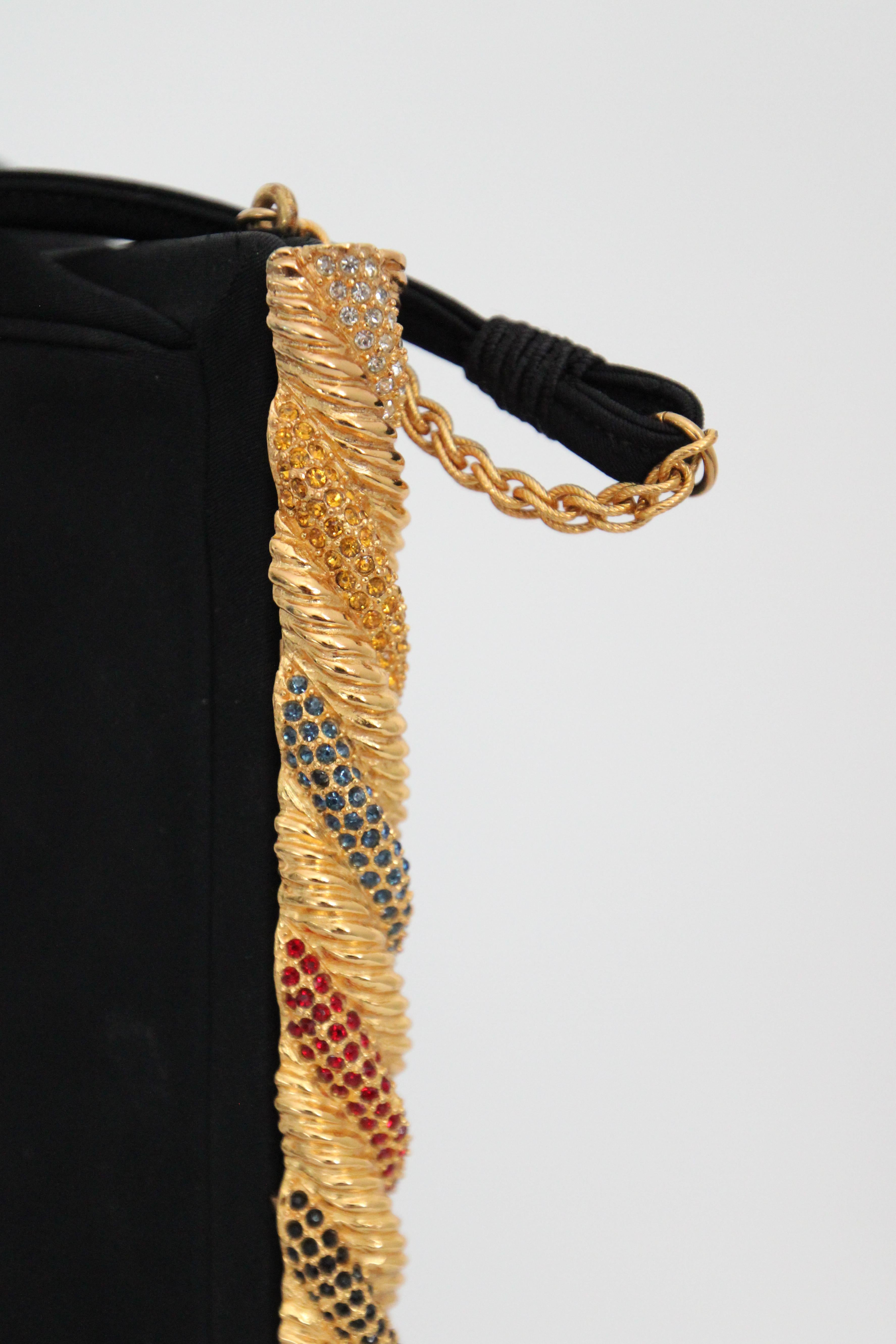 Vintage 1950's rhinestone handbag 1950's black satin rhinestone clasp handbag 2