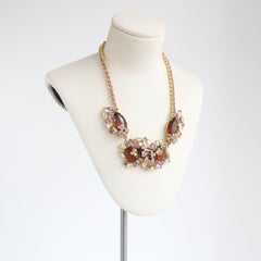 Vintage 1950's Rhinestone Necklace Lilac and Chartreuse Statement Jewel Necklace