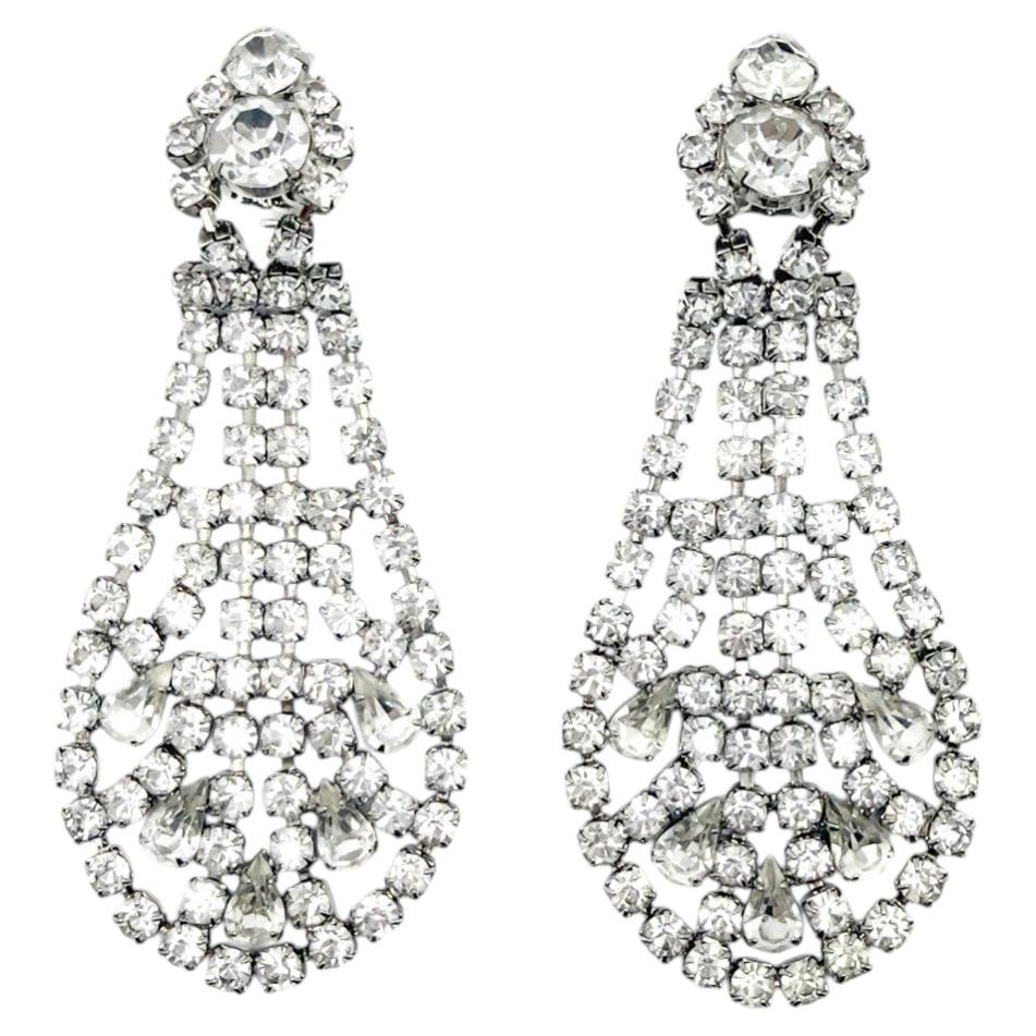 Orecchini a clip vintage anni '50 con cristalli placcati in rodio