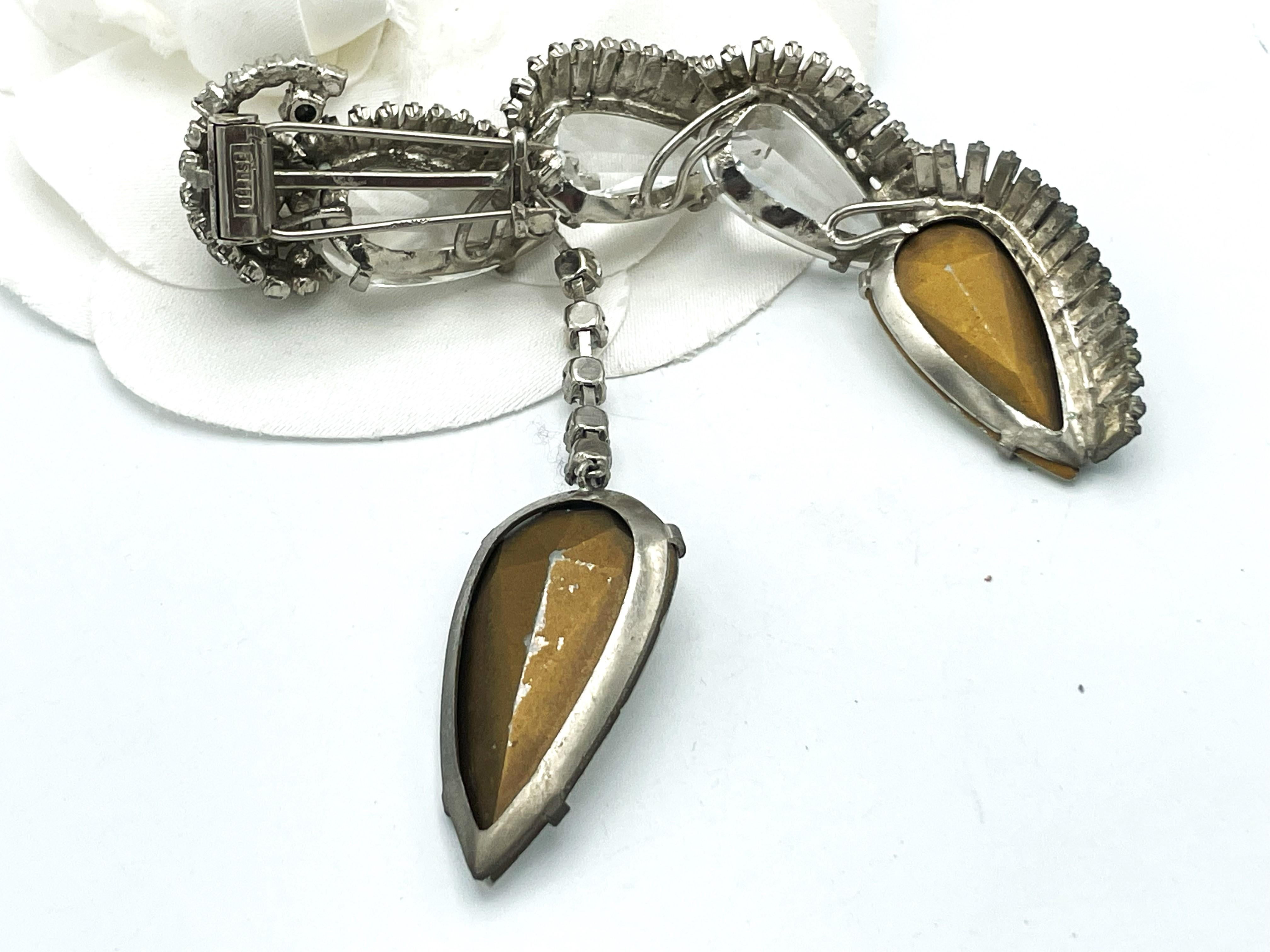 Taille baguette Roger Jeane-Pierre Paris Broche vintage en cristal des années 1950 en vente