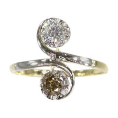 Vintage 1950s Romantic Engagement Ring with White and Champagne Brilliants